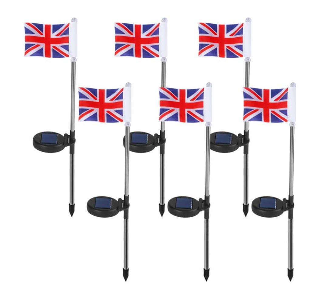 UK Flag Solar Garden Stake Lights - 2 Pack White Solar Powered Outdoor Path Lights for Garden, Patio, Yard & Walkway | Weatherproof & Energy Efficient Landscape Lighting for British-Themed Decor