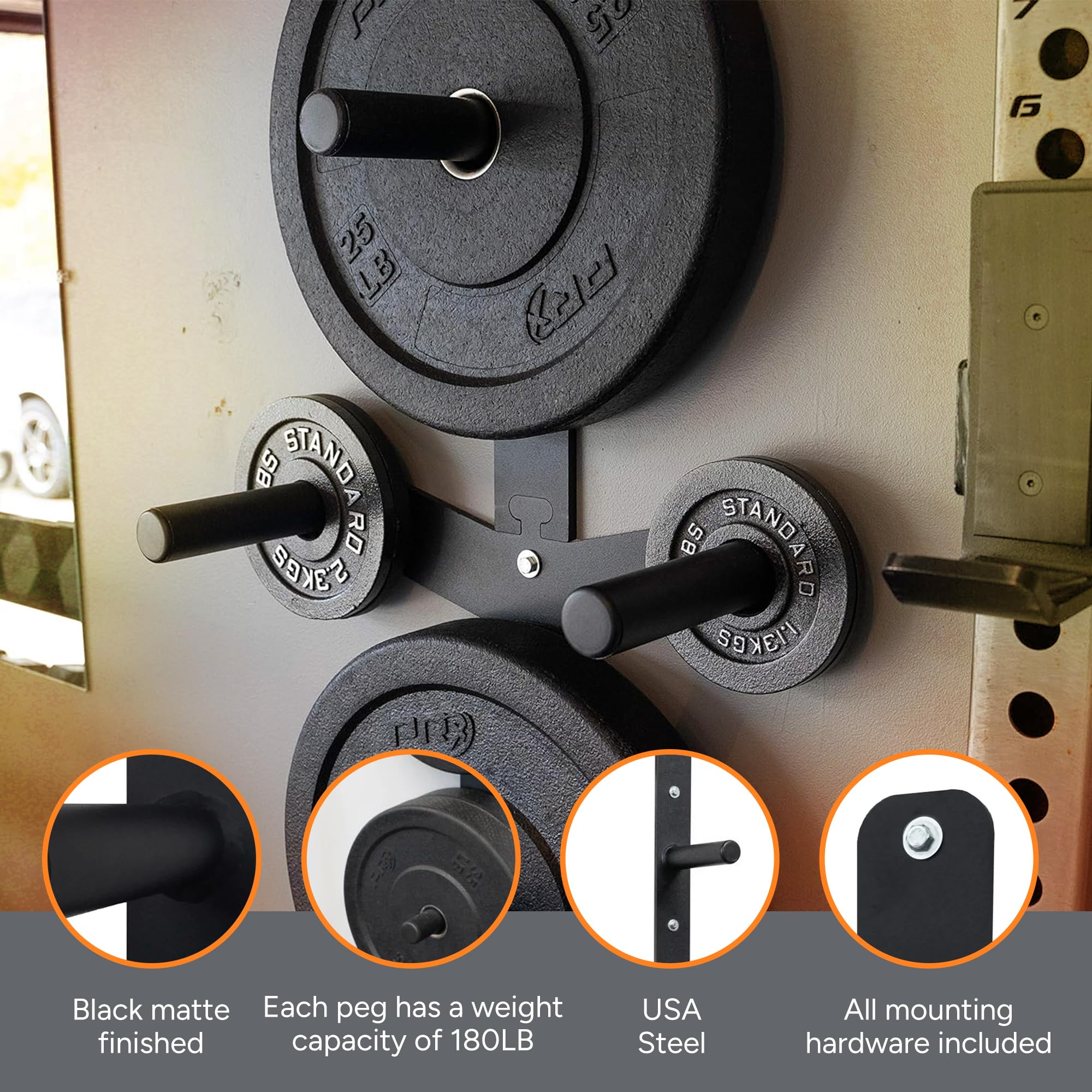 PRx Performance Vertical Bumper Plate Holder - Wall Mounted Weight Plate Storage for 2-Inch Olympic Barbell Plates (3-Peg or 4-Peg Options) - Perfect for Home Gym, Commercial Fitness Center & Garage Workouts - Space Saving Equipment for CrossFit, Powerlifting & Strength Training