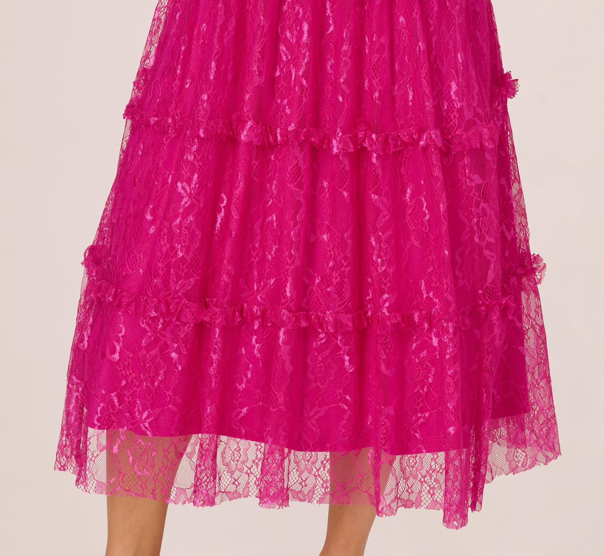 Electric Passion Sleeveless Square Neck Tiered Lace Midi Dress - Elegant Summer Wedding Guest & Cocktail Party Outfit