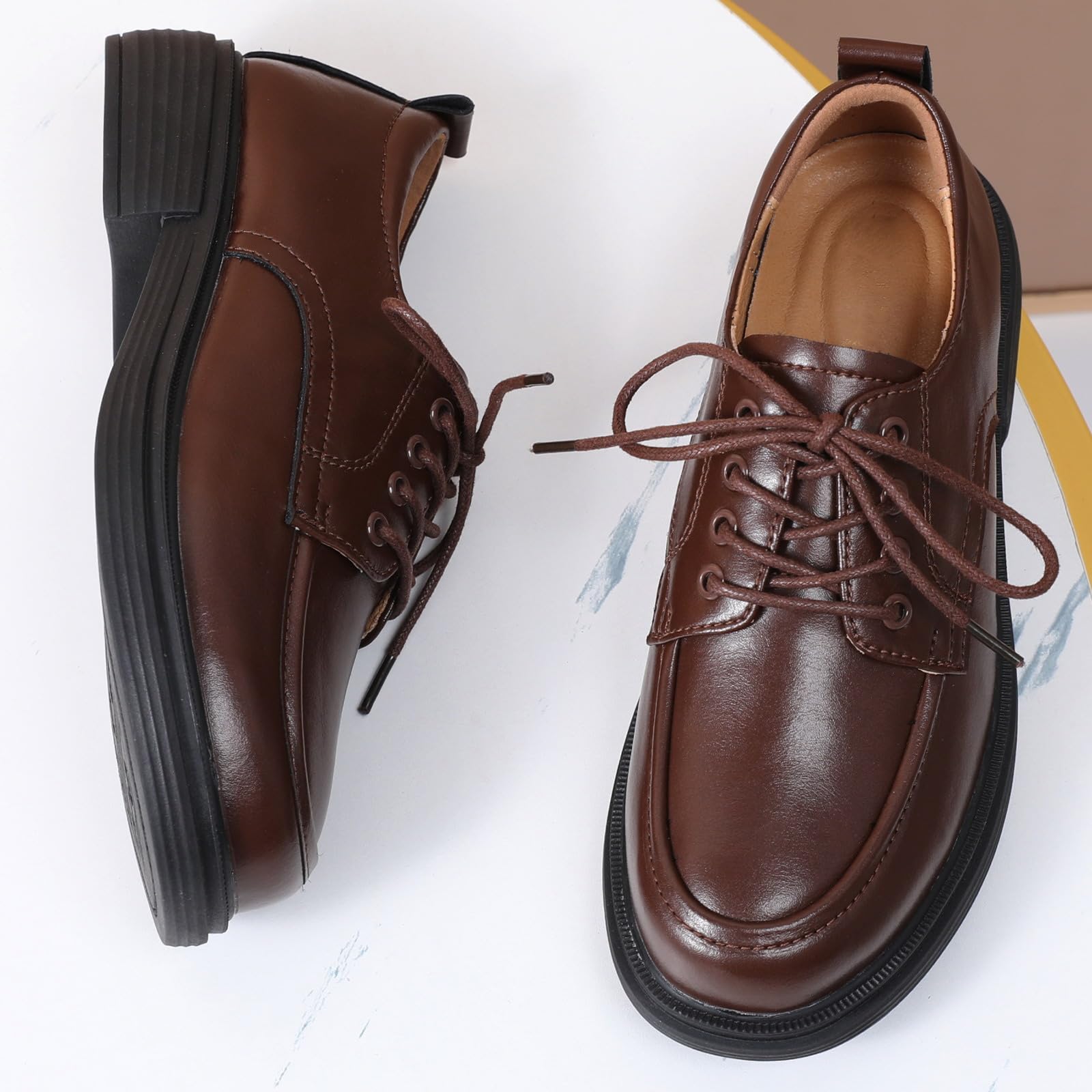 Women's Leather Oxford Shoes - Classic Lace-Up Round Toe Flat for Business Casual & Office Wear | Non-Slip Comfortable Dressy Shoes for Work & Professional Occasions