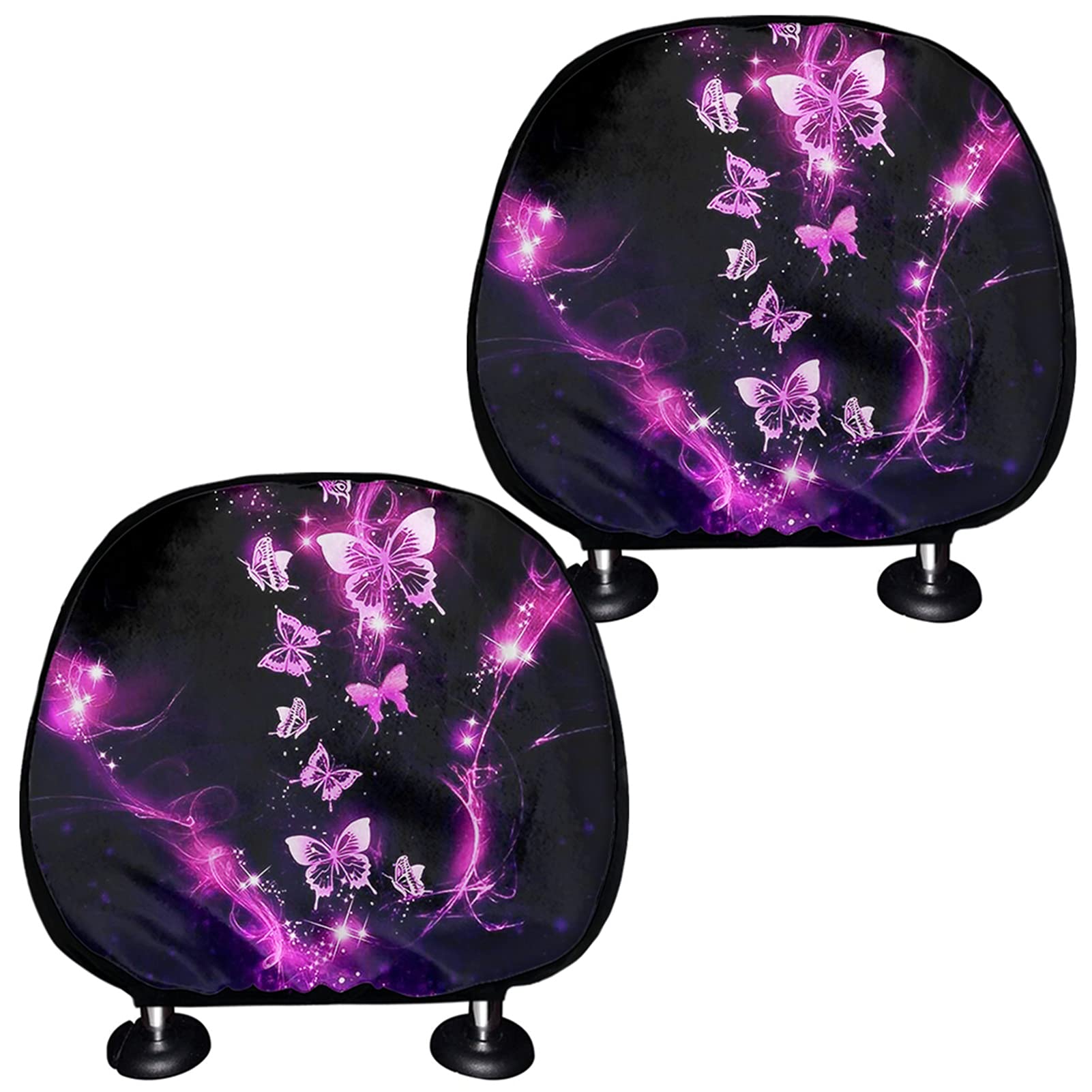 Goyentu 2-Pack Butterfly Pattern Car Headrest Covers - Soft Seat Cushion Protectors for Women & Men, Universal Fit Auto Interior Accessories (Perfect for Daily Commute, Road Trips & Car Decoration)