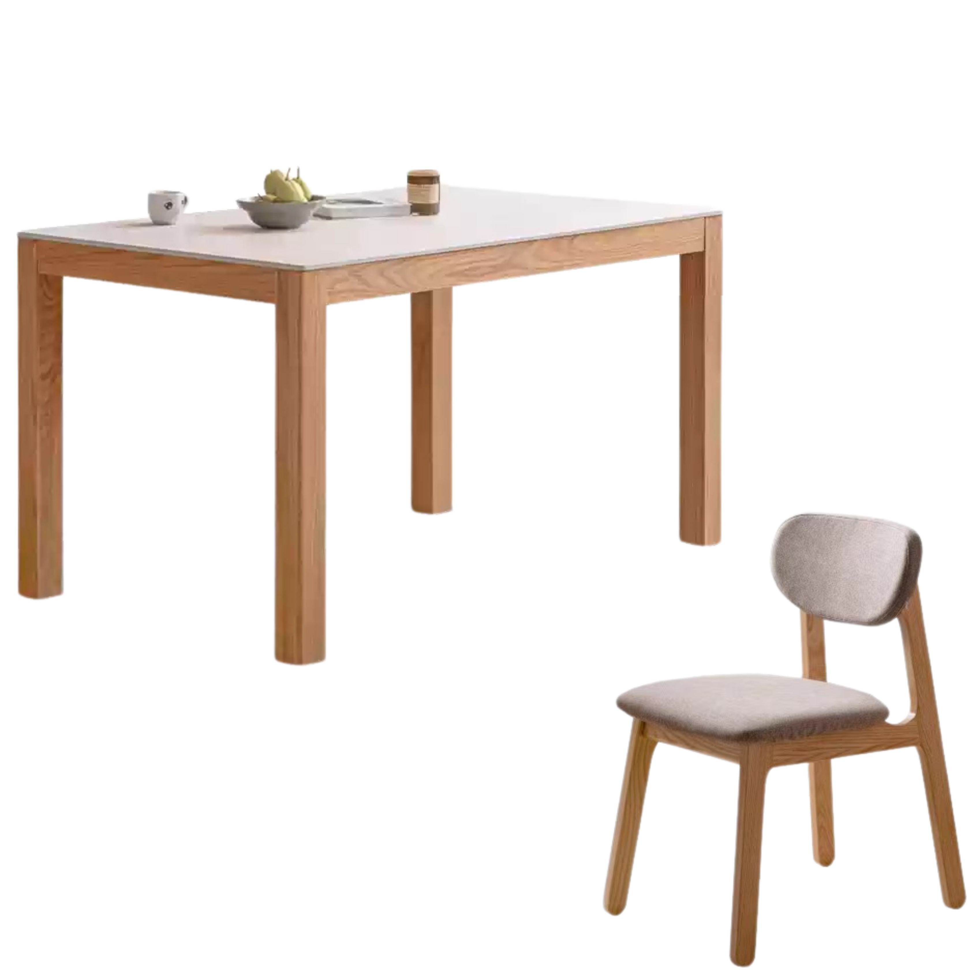 Solid Oak Wood Rectangular Rock Plate Dining Table - Rustic Farmhouse Style for Kitchen, Dining Room & Outdoor Entertaining
