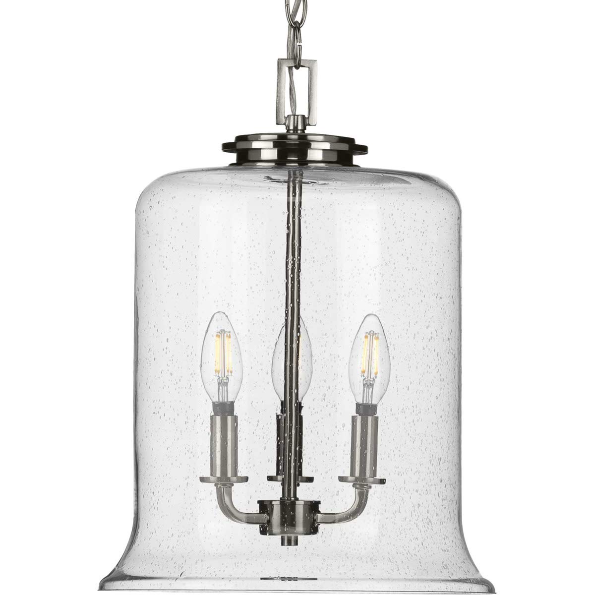 Winslett Collection 3-Light Clear Seeded Glass Coastal Pendant Light Fixture in Brushed Nickel Finish - Perfect for Kitchen Island, Dining Room, and Beach House Decor