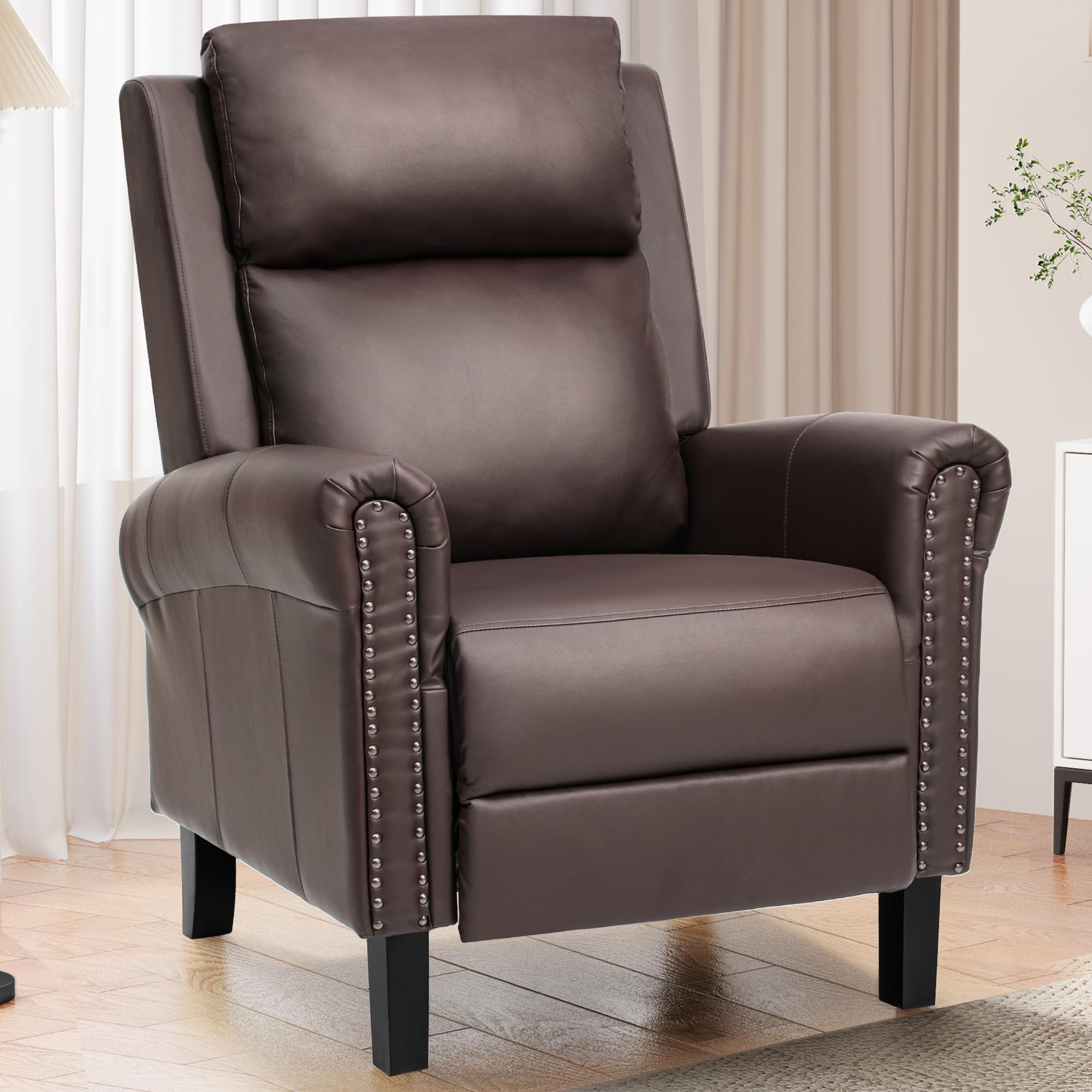YITAHOME Wingback Recliner Chair - Push Back High Back Faux Leather Lounge Armchair, Adjustable Single Sofa for Living Room, Bedroom & Home Theater - Brown (Perfect for Relaxing, Reading & Movie Nights)