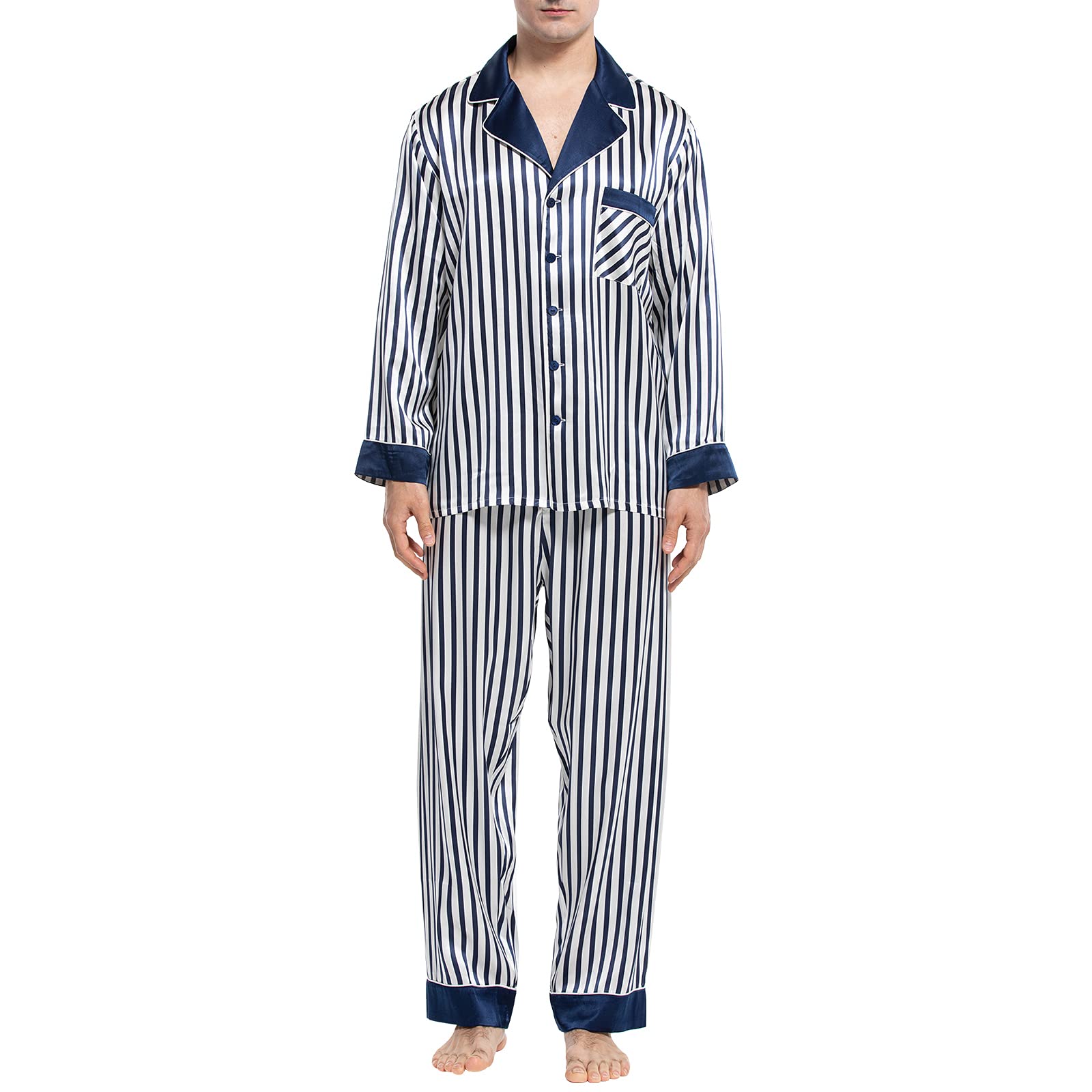 Luxury Men's Silk Pajama Set - 2PC Long Sleeve Button Down Sleepwear for Men | Soft & Breathable Silk PJs for Lounge, Travel & Gift Giving