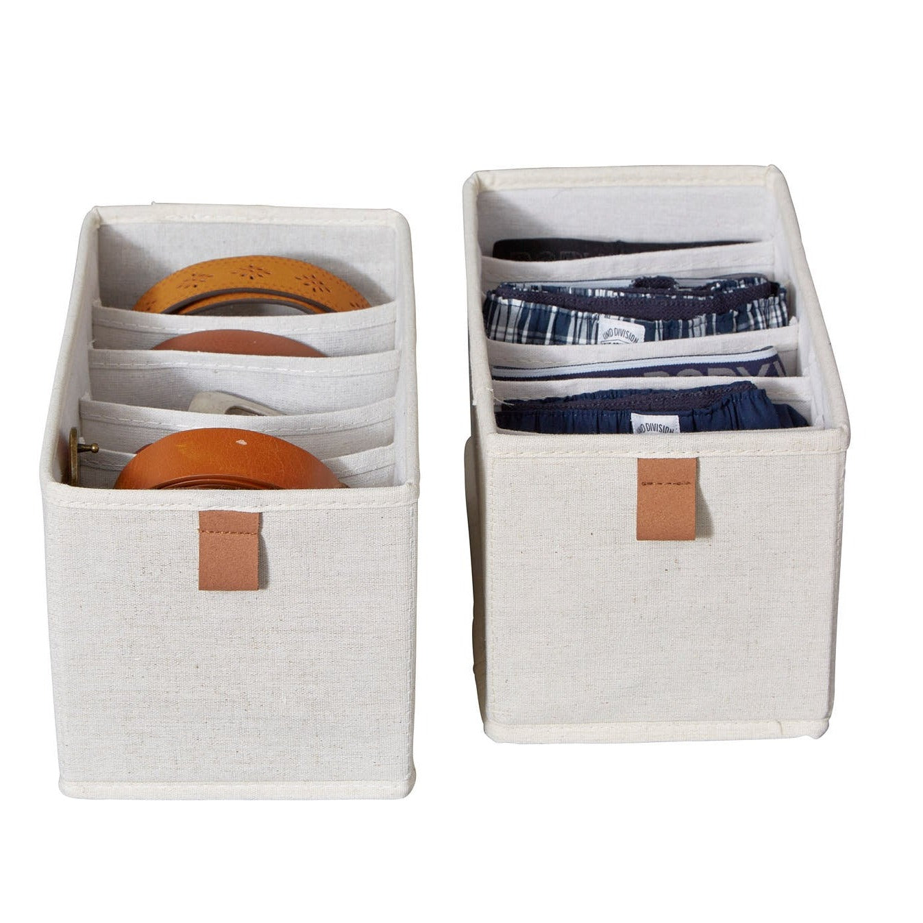 Premium Fabric Wardrobe Organizer Set - 6 Compartments, 2-Piece (Cream) | Closet Storage Solution for Bedroom, Dorm & Travel
