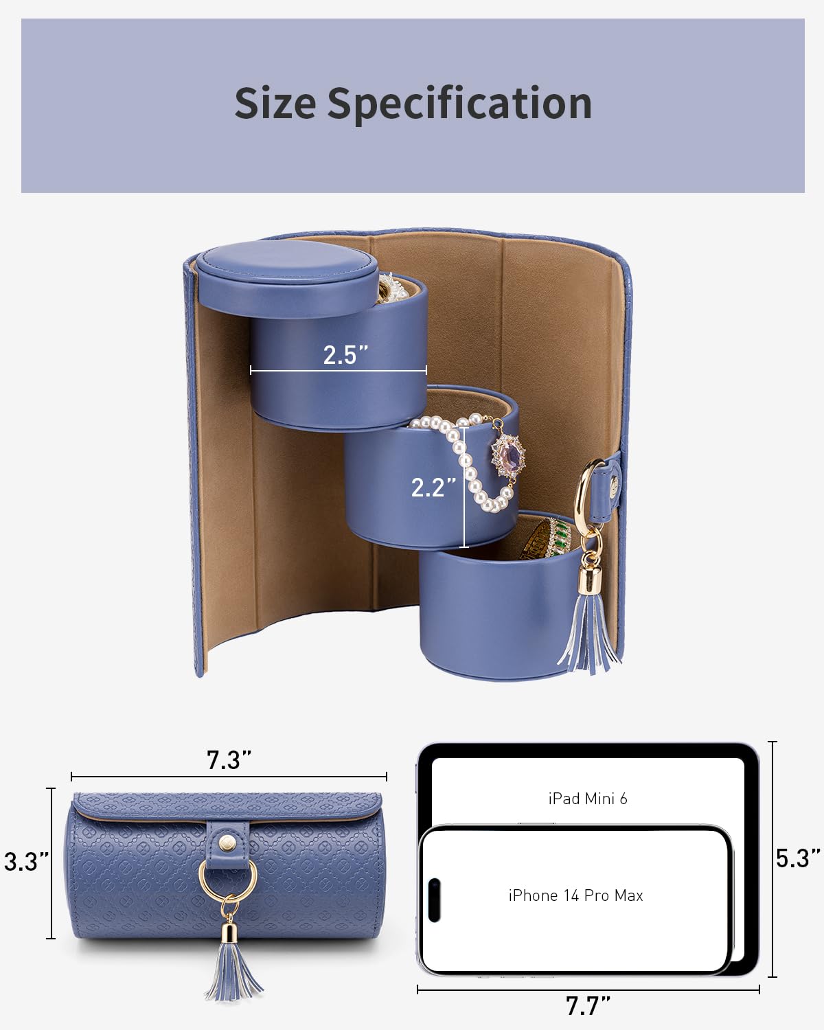 Vlando 3-Layer Travel Jewelry Organizer Box for Women - Portable Jewelry Storage Case with Zipper, Perfect Christmas Gift for Mom, Wife, Friends - Purple (Ideal for Travel, Vacation & Daily Jewelry Organization)