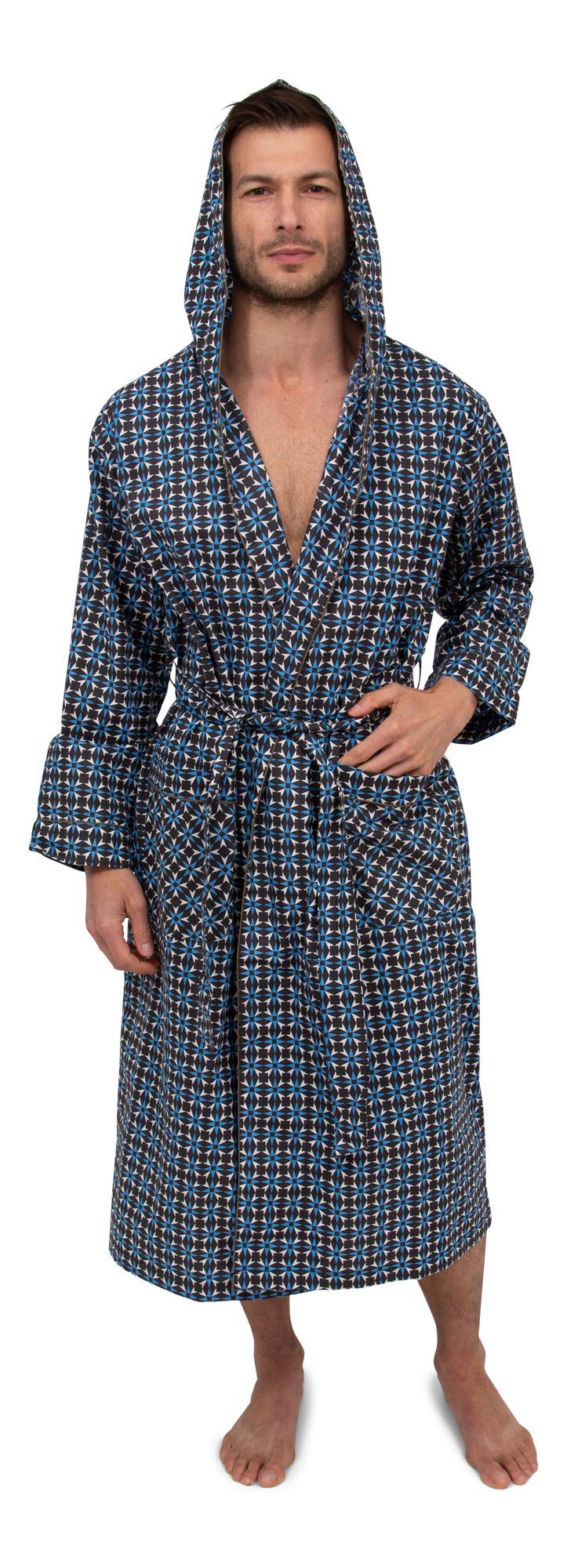 Premium Cotton Blend Men's Lightweight Hooded Bathrobe for Sleep & Lounge - Soft, Comfortable & Breathable for Relaxing at Home or Spa