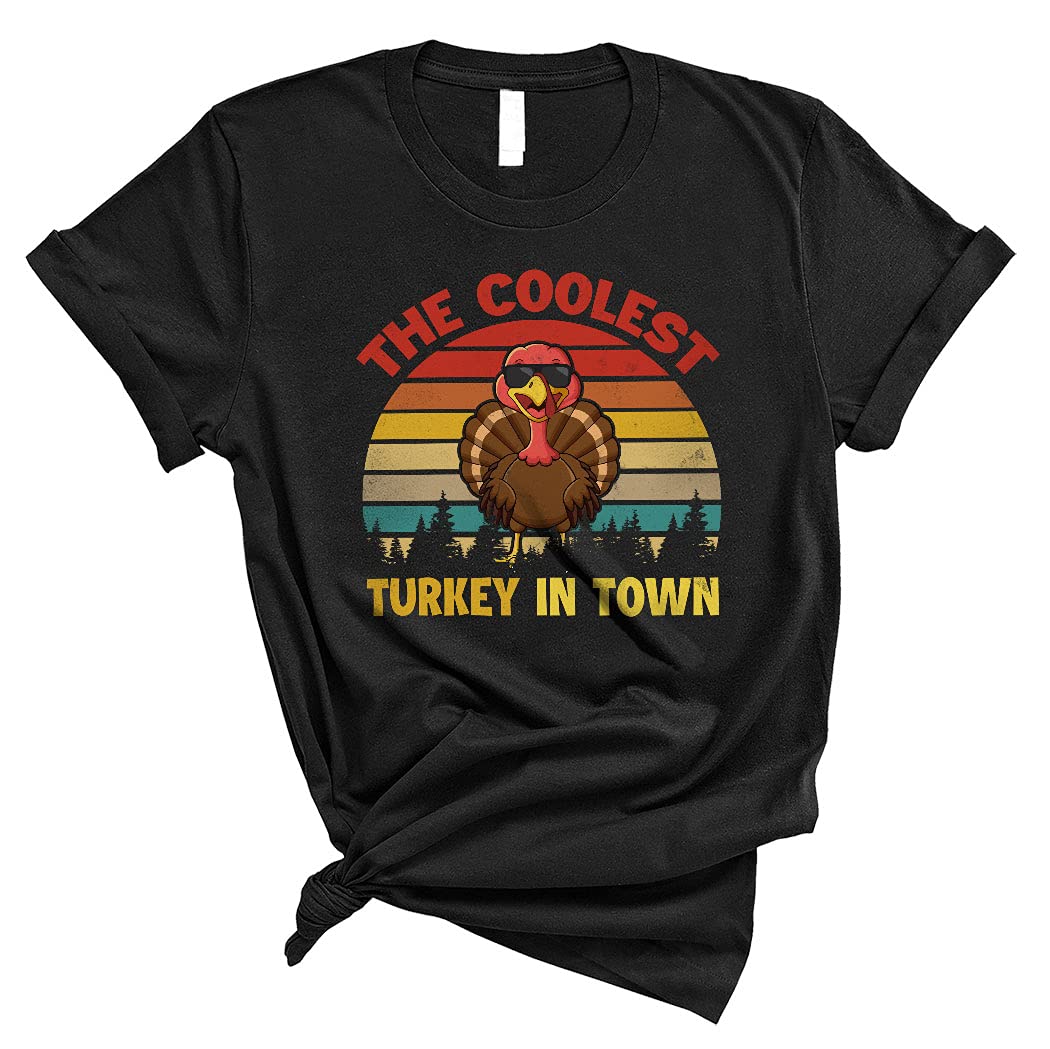 Vintage Retro Funny Happy Thanksgiving Turkey T-Shirt - Coolest Turkey in Town Unisex Gift for Kids & Turkey Lovers - Perfect for Thanksgiving Parties & Family Gatherings
