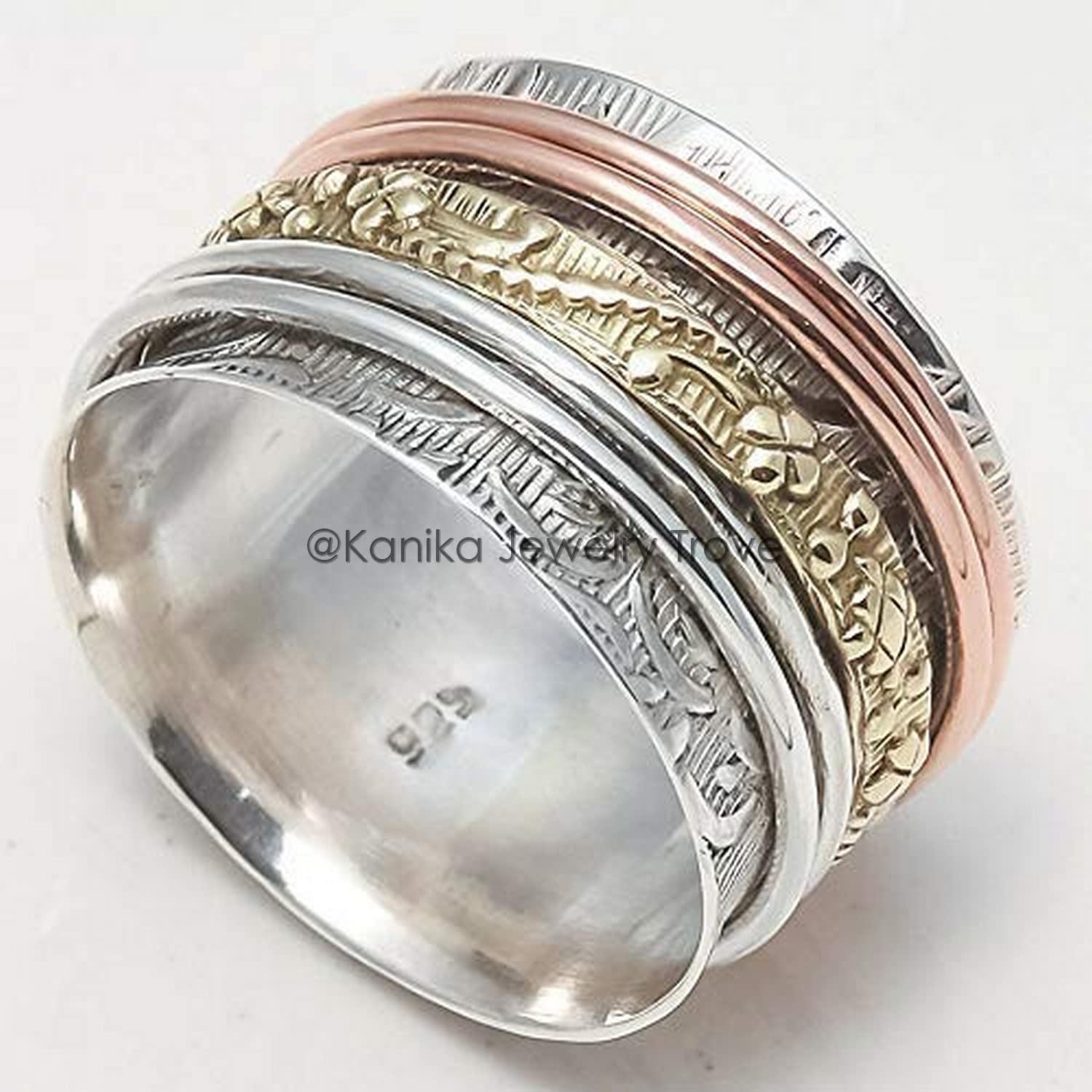 Flower Texture Spinner Ring for Women & Men - Sterling Silver Anxiety Relief Ring, Meditation & Worry Ring - Perfect Mother's Day Gift (Size 7) - Great for Stress Relief, Mindfulness Practice & Everyday Wear