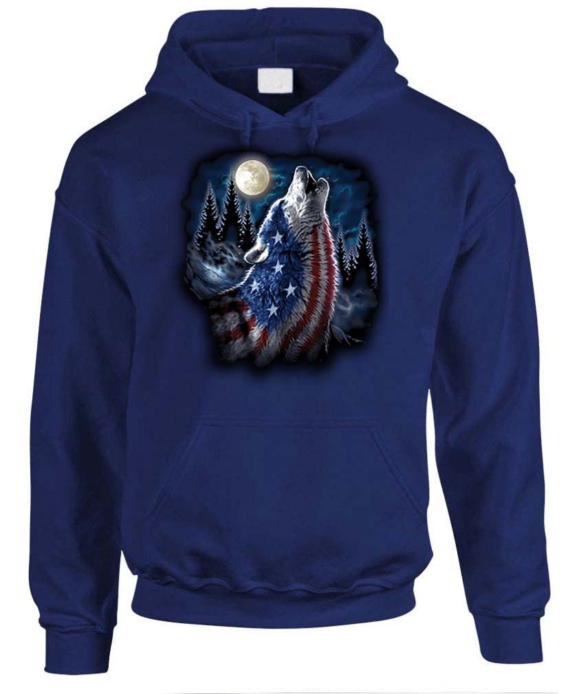 Patriotic Howling Wolf Hoodie - USA Flag Fleece Pullover Sweatshirt for Men & Women - Perfect for 4th of July, Veterans Day & Outdoor Activities
