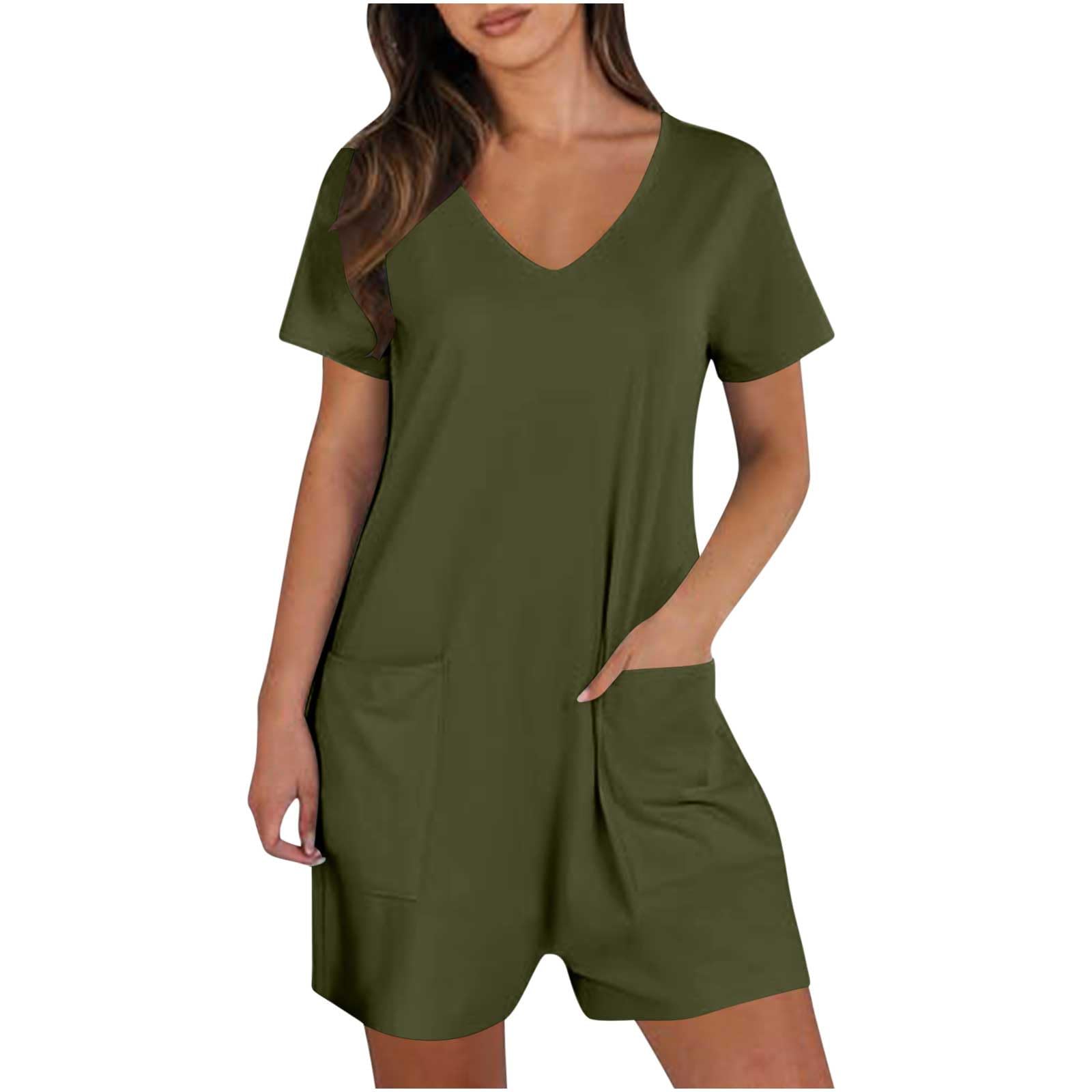 Women's Summer Casual Rompers - Sleeveless Loose Spaghetti Strap Short Jumpsuits Overalls with Pockets | Trendy Outfits for Beach, Vacation & Daily Wear | Open Box Deals & Warehouse Clearance