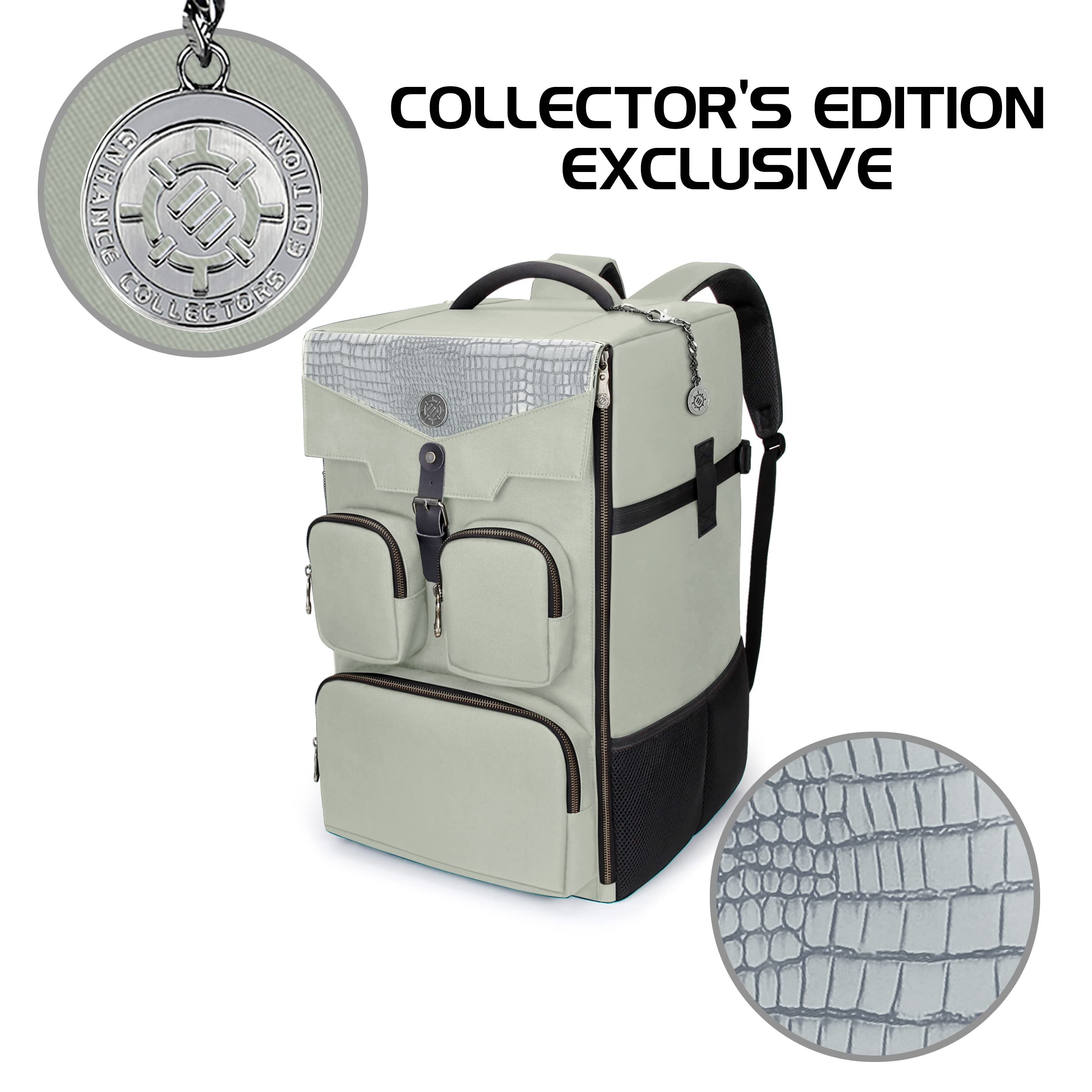 Premium ENHANCE Collector's Edition Board Game Backpack - Heavy-Duty Rigid Storage Case with Padded Straps, Carry Handle & Organizer Pockets for Dice, Cards & Accessories (Dragon Silver) - Perfect for Game Nights, Conventions & Travel
