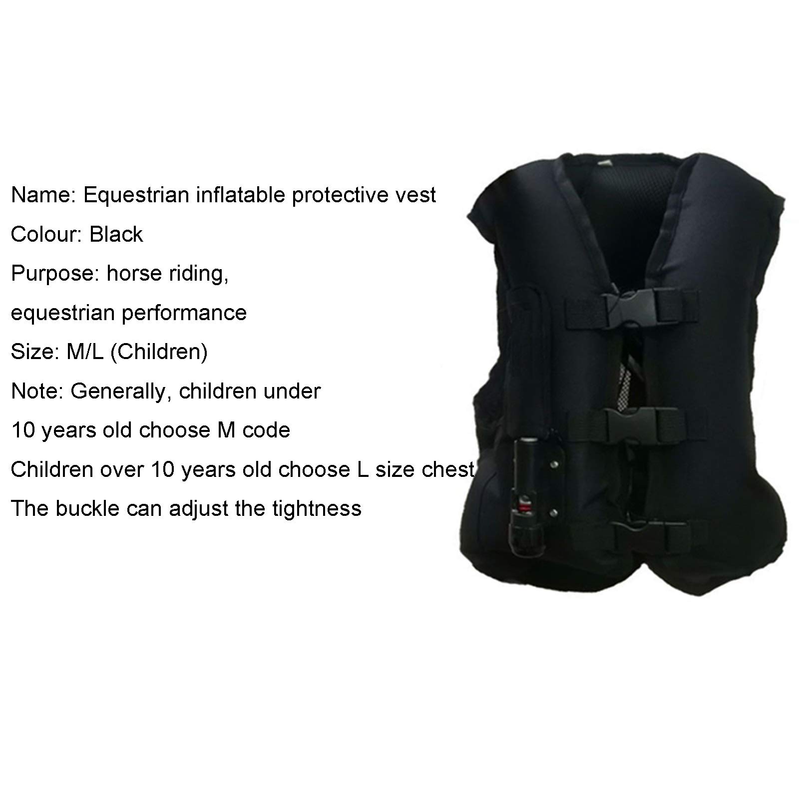 Kids Equestrian Airbag Vest - All-Season Riding Safety Vest for Fall Protection - Easy to Clean - Black - Large Size - Perfect for Horseback Riding Lessons & Trail Rides