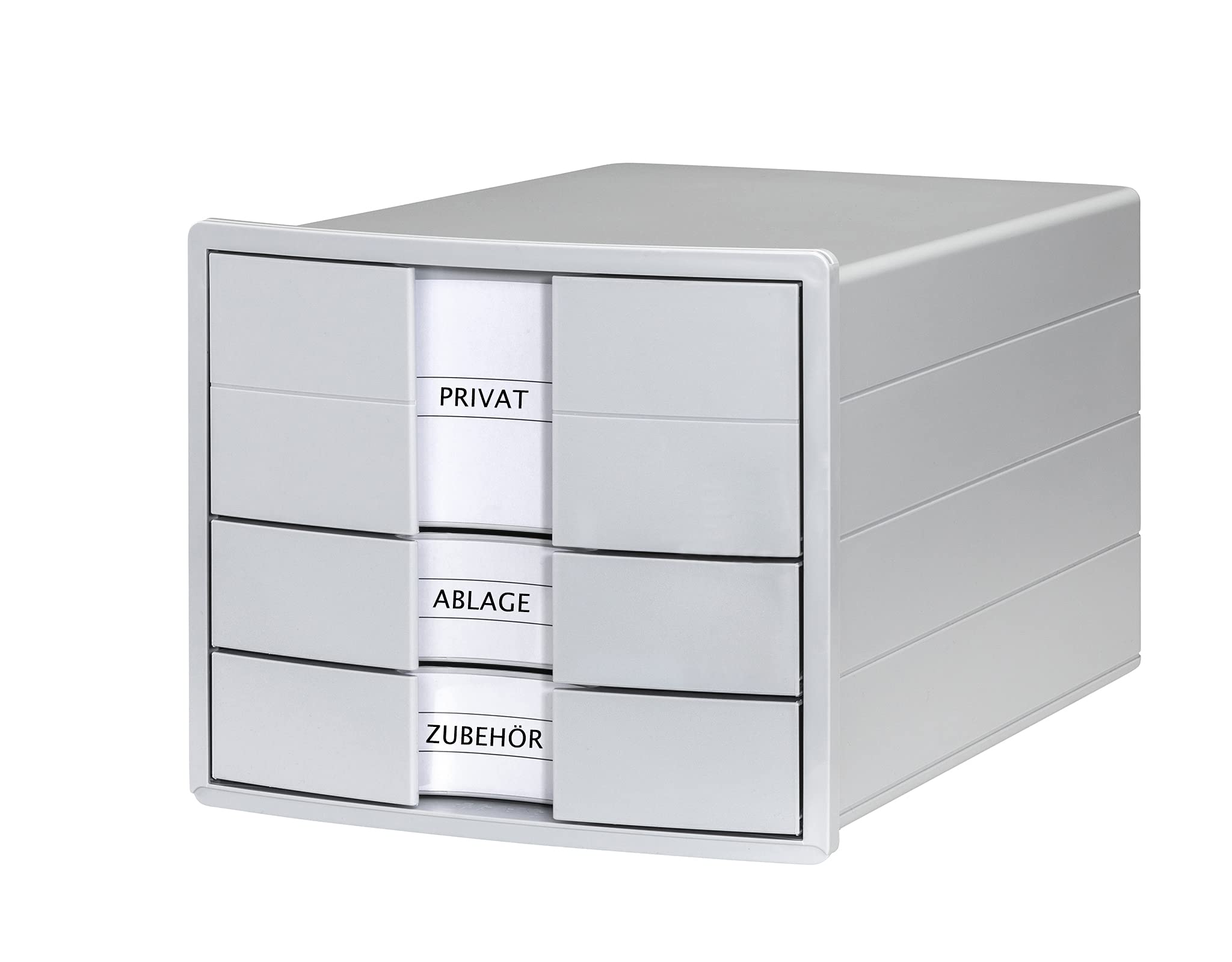 HAN IMPULS 2.0 3-Drawer Storage Box for A4/C4 Documents - Locking Base, Labeling Labels, Rubber Feet - Light Grey (1017-11) - Perfect for Office, Home & School Organization