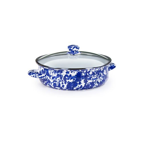 3 Quart Cobalt Blue Swirl Enamelware Saute Pan - Nonstick Ceramic Coating, Oven & Stovetop Safe - Perfect for Searing, Frying & Cooking Pasta