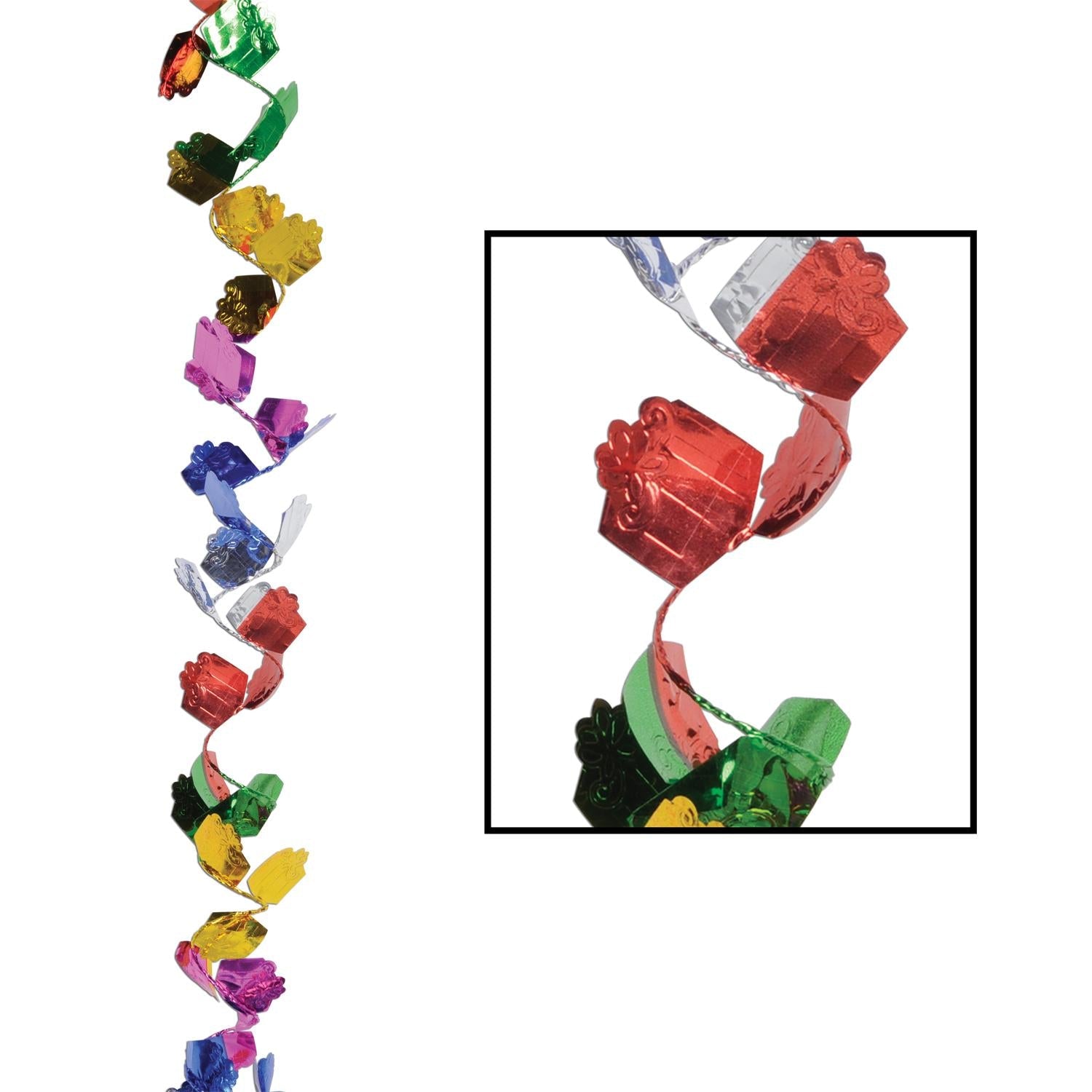 12 Pack Beistle Gleam 'N Flex Gift Box Garland - Premium Christmas Party Decorations for Home, Office & Holiday Celebrations
