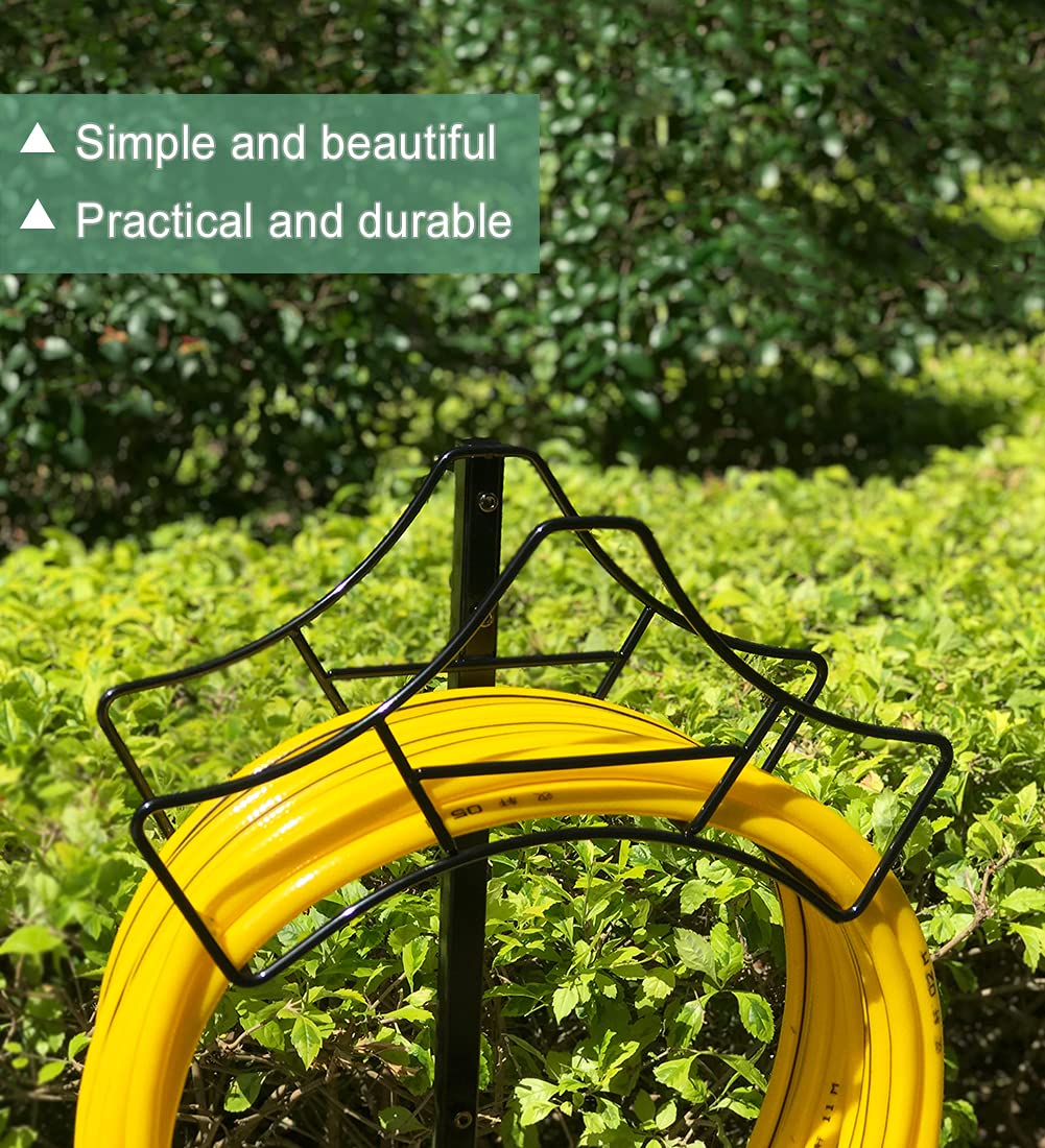 Garbuildman Heavy Duty Metal Garden Hose Holder Stand - Outdoor Water Pipe Reel Rack with Rust-Proof Coating, Shiny Black - Perfect for Lawn, Yard & Garden Watering Organization