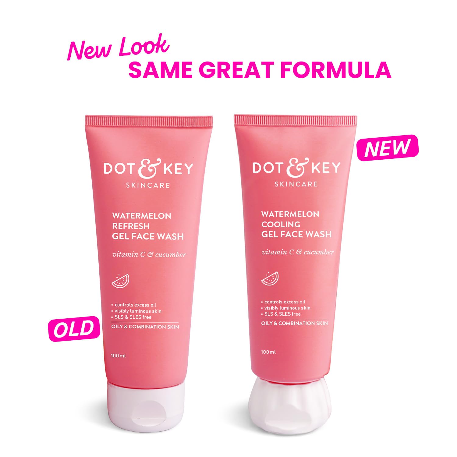 Dot & Key Watermelon Cooling Gel Face Wash with Vitamin C & Cucumber - Oil-Free Cleanser for Glowing Skin | Removes Excess Oil & Dirt | Suitable for Combination & Oily Skin - Men & Women | 100ml | Perfect for Summer Skincare & Daily Refreshing Routine