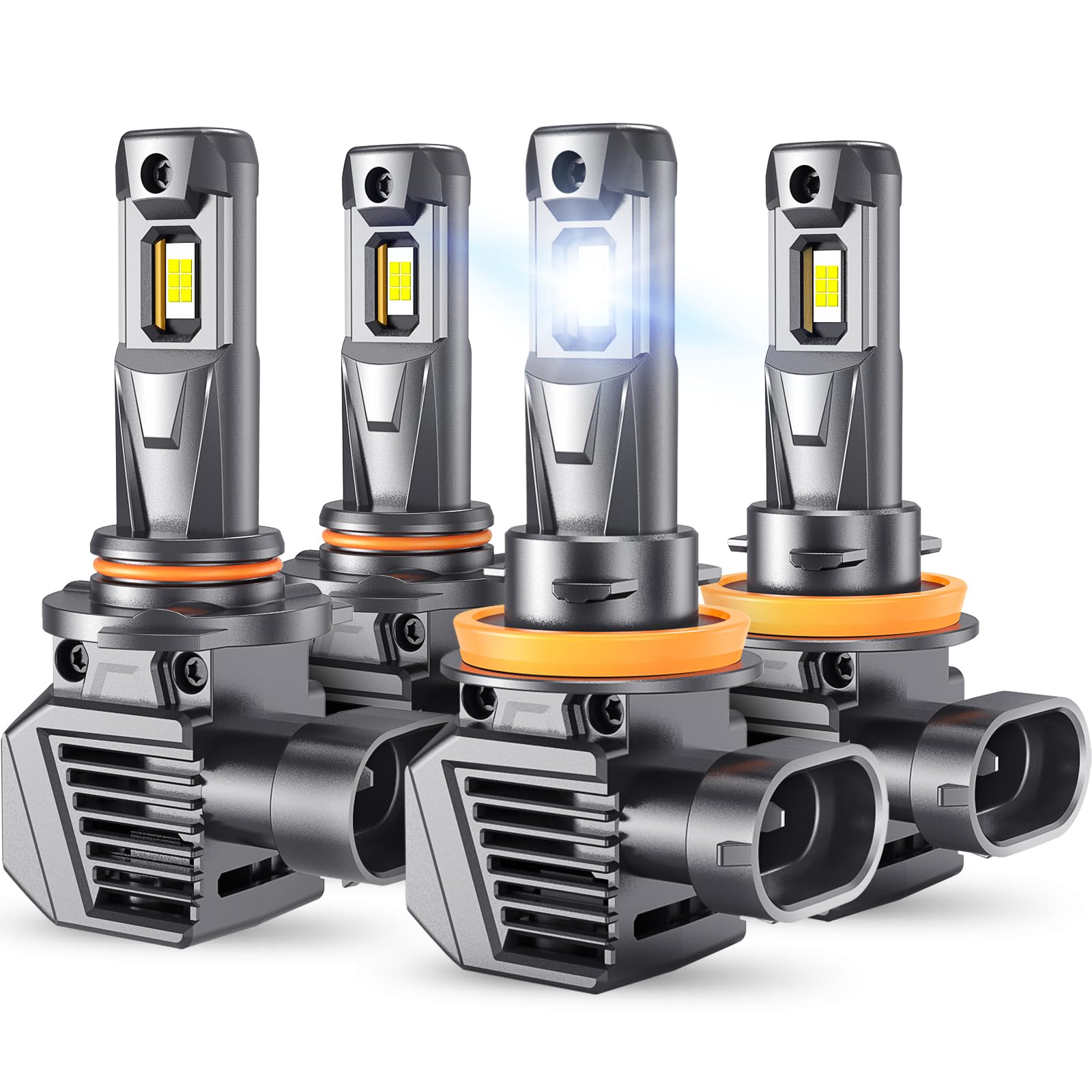 Upgraded 9005/HB3 & H11/H9/H8 LED Light Bulbs Combo - 56,000LM, 700% Brighter, 6500K Cool White - No Dark Spot - H11 9005 Low/High Beam DRL Fog Light Halogen Replacement - Wireless Plug & Play - Pack of 4 - Perfect for Cars, Trucks, SUVs & Motorcycles - Enhanced Night Driving & Off-Road Visibility