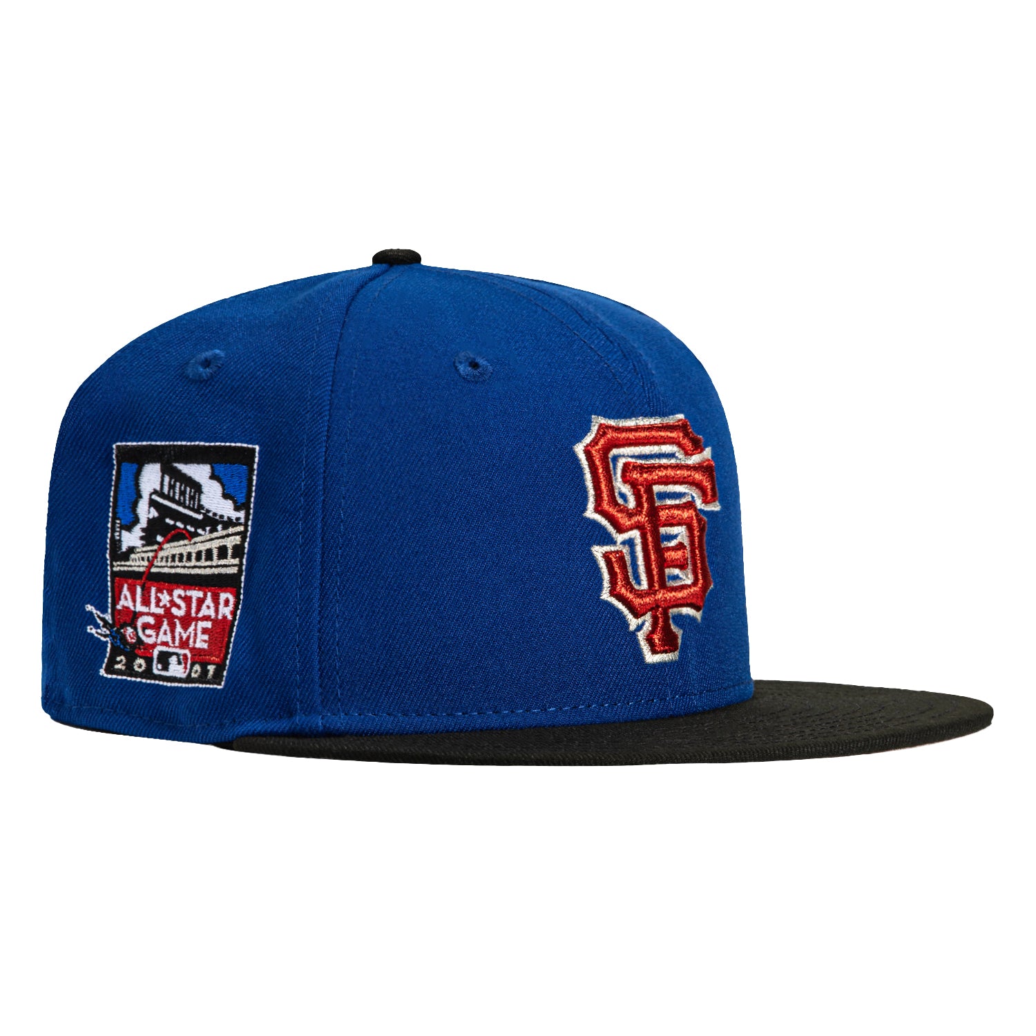 New Era 59Fifty San Francisco Giants 2007 All Star Game Patch Baseball Cap - Royal, Black, Red & Metallic Silver - MLB Fan Gear for Men & Women - Perfect for Games, Collecting & Streetwear Fashion