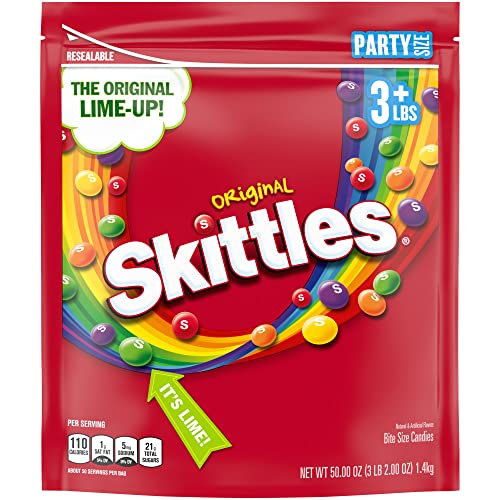 Original Skittles Chewy Candy - 50 oz Party Size Bag - Bulk Fruit Flavored Candy for Halloween, Birthday Parties & Movie Nights
