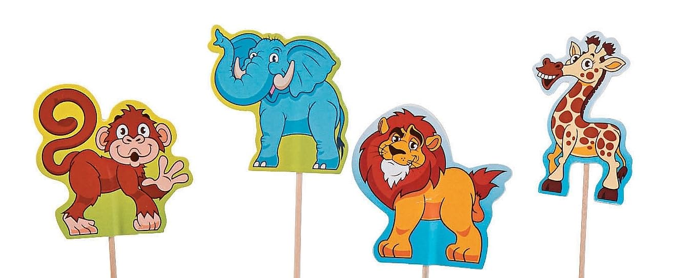 24-Pack Safari Wild Animal Print Birthday Cake Candles & 4 Cupcake Toppers - Jungle Theme Party Decorations for Kids Birthday, Baby Shower, and Zoo-Themed Celebrations