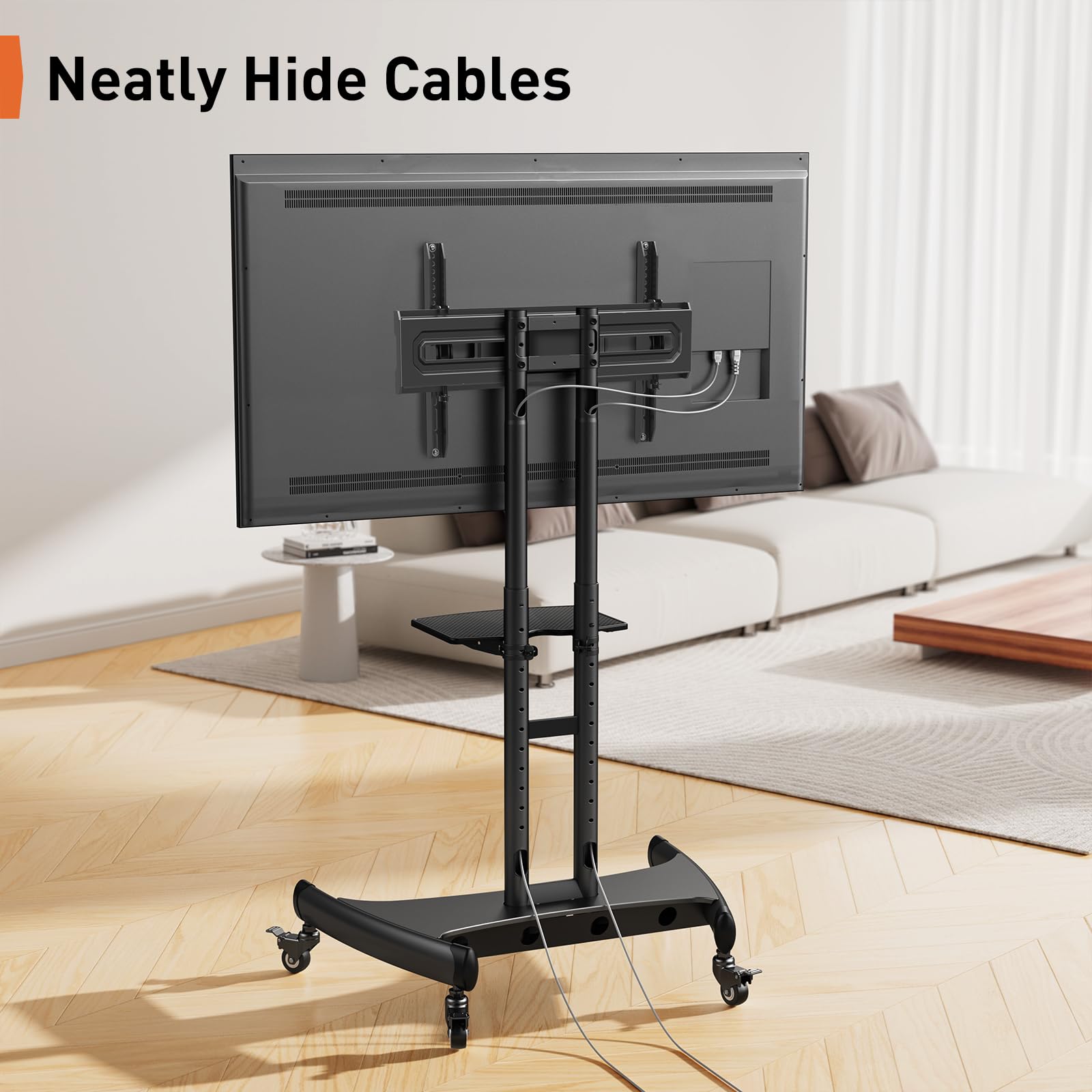 Perlegear Mobile TV Cart for 32-83 Inch Flat/Curved LED/LCD/OLED TVs - Adjustable Height Rolling TV Stand with Wheels, Max VESA 600x400mm & 100lbs Capacity - Perfect for Living Room, Bedroom, or Outdoor Entertainment Spaces