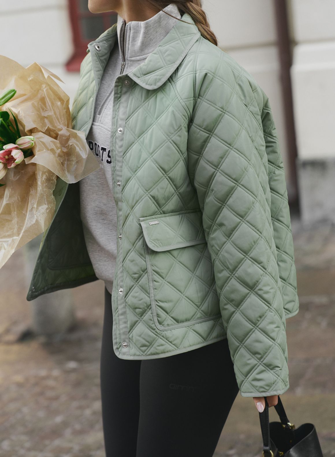 Pale Khaki Quilted Women's Jacket - Lightweight Warm Winter Coat for Outdoor Activities & Casual Wear