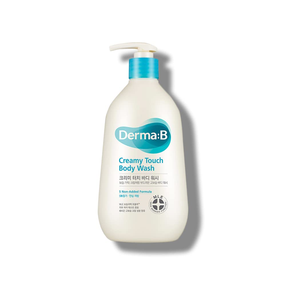 DERMA B Creamy Touch Body Wash - Long-Lasting Moisturizing Shower Gel with Shea Butter, Grape Seed Oil & Panthenol | Mild & Nourishing Cleanser | Relaxing Scented K-Beauty Formula (13.5 Fl Oz/400ml) | Perfect for Dry Skin & Daily Relaxing Shower Routine