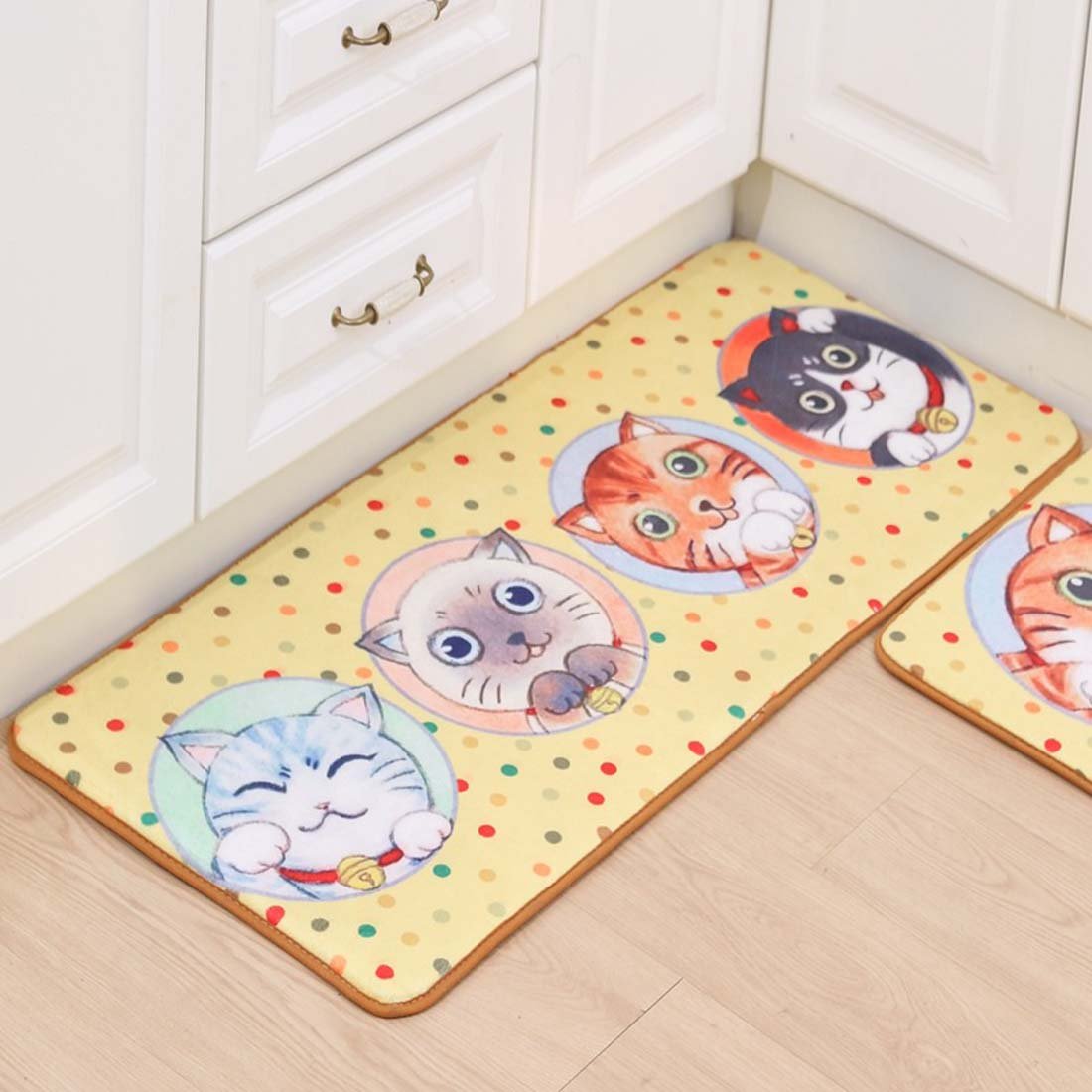 Non-Slip Kitchen Mats and Rugs with Cute Cat Design - Absorbent Low Profile Floor Mat for Home, Bathroom, Bedroom - Perfect for High Traffic Areas and Pet-Friendly Spaces