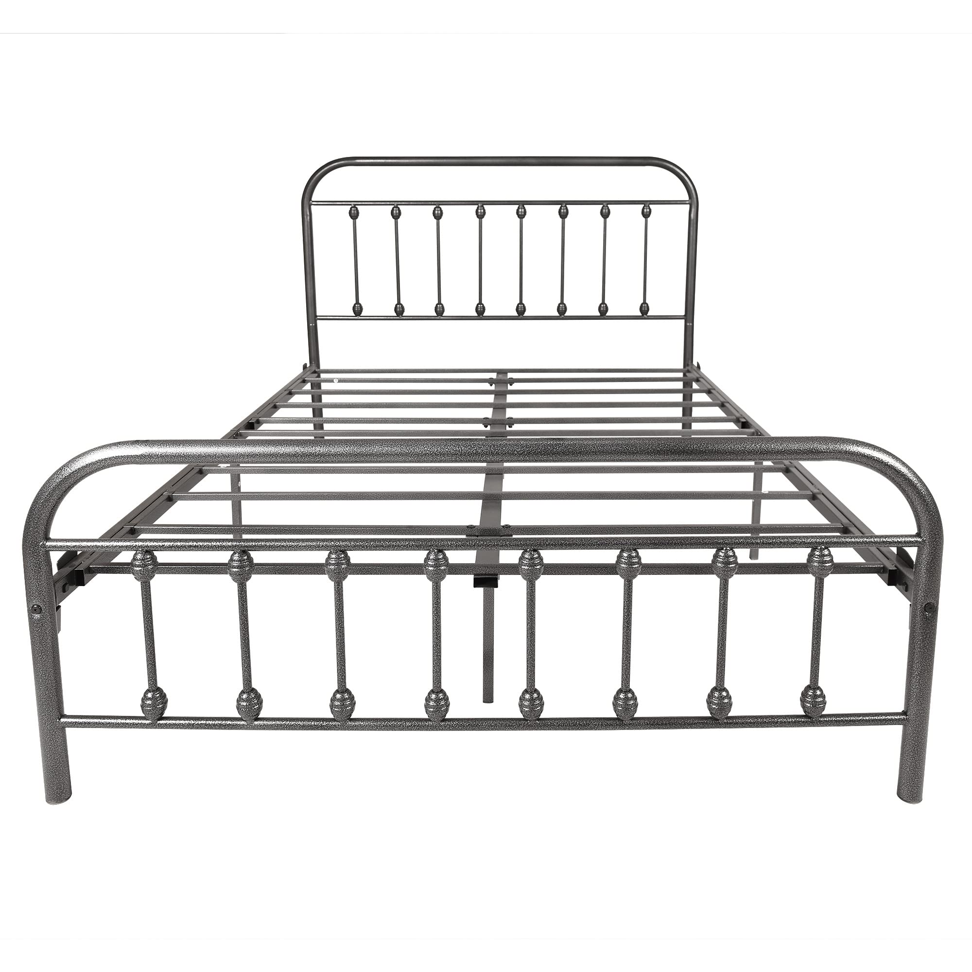 Full Size Metal Bed Frame with Vintage Headboard & Footboard - Heavy Duty Steel Slat Support Mattress Foundation in Black/Silver - Perfect for Guest Rooms, Dormitories & Vintage Style Bedrooms