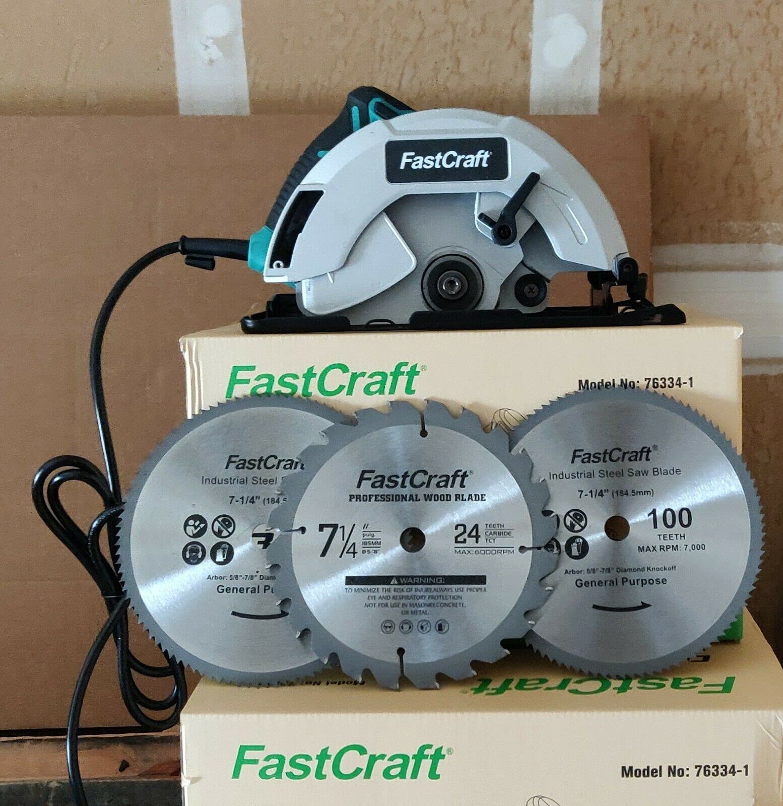 FastCraft 15 Amp Corded Electric Circular Saw with 3-Piece Saw Blades - 21A Peak Power for Woodworking & DIY Projects - Industrial & Pro Grade Power Tool for Cutting Wood, Metal & Plastic - Top Brand at Costco