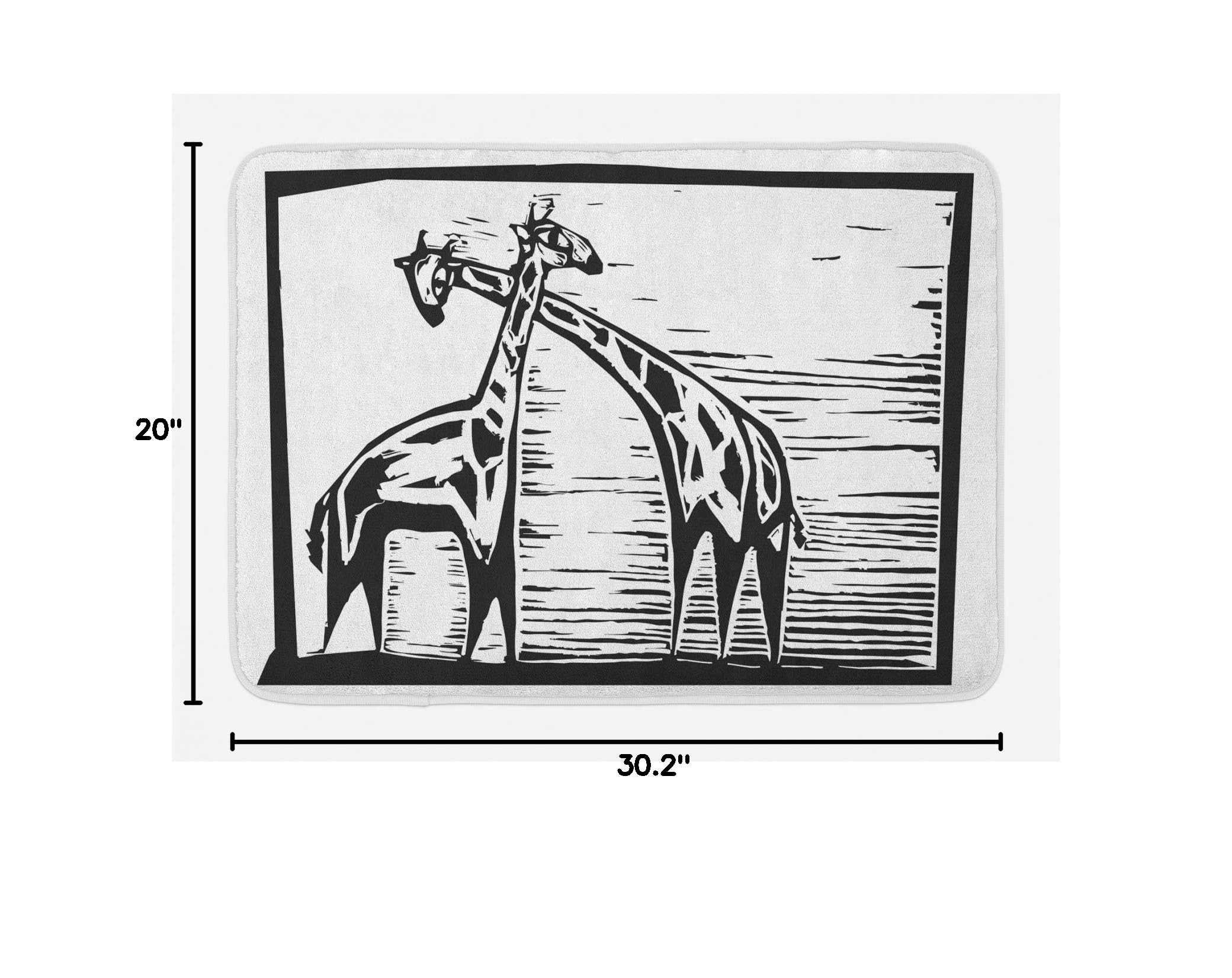 Ambesonne Non-Slip Giraffe Bath Mat - Woodcut Style African Animal Sketch, Charcoal Grey & White Plush Bathroom Rug, 30.2