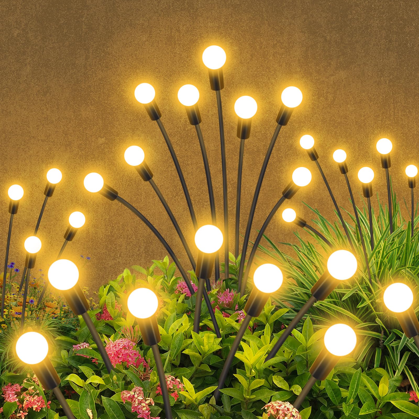 32 LED Solar Garden Lights Outdoor Waterproof - 4 Pack Decorative Swaying Firefly Lights for Pathway, Yard, Party & Christmas Decor - Warm White Solar Powered Landscape Lighting for Patio, Lawn & Backyard