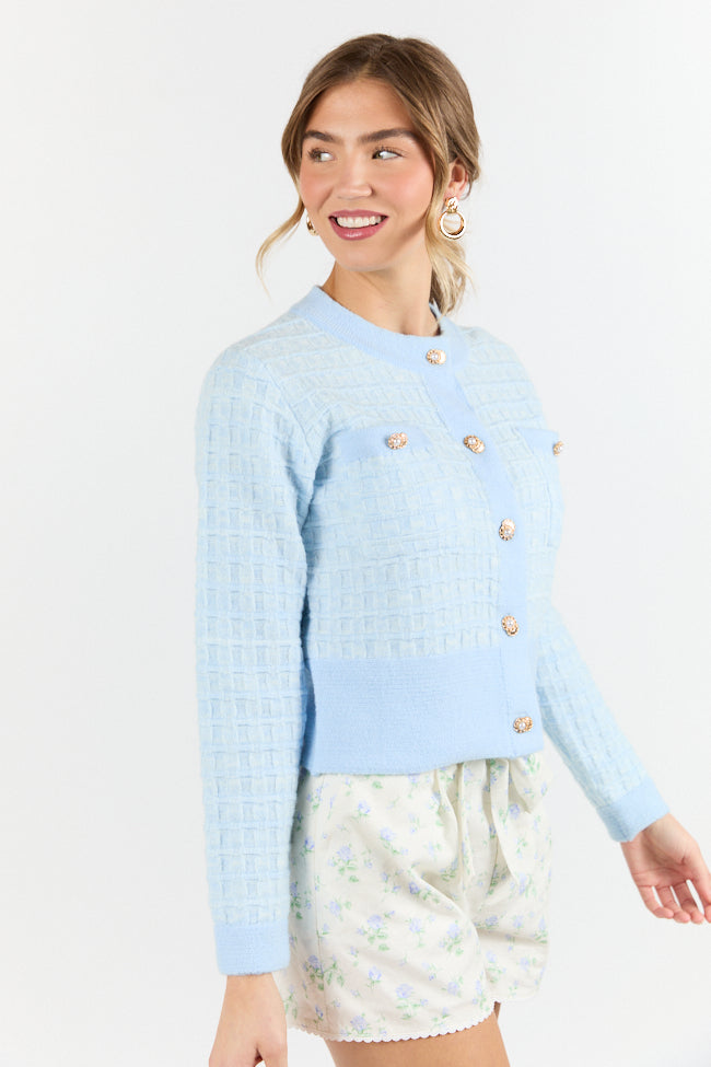 Blue Textured Woven Detail Cardigan for Women | Soft & Comfortable Knit Sweater | Perfect for Running, Casual Outfits & Date Nights | Final Sale