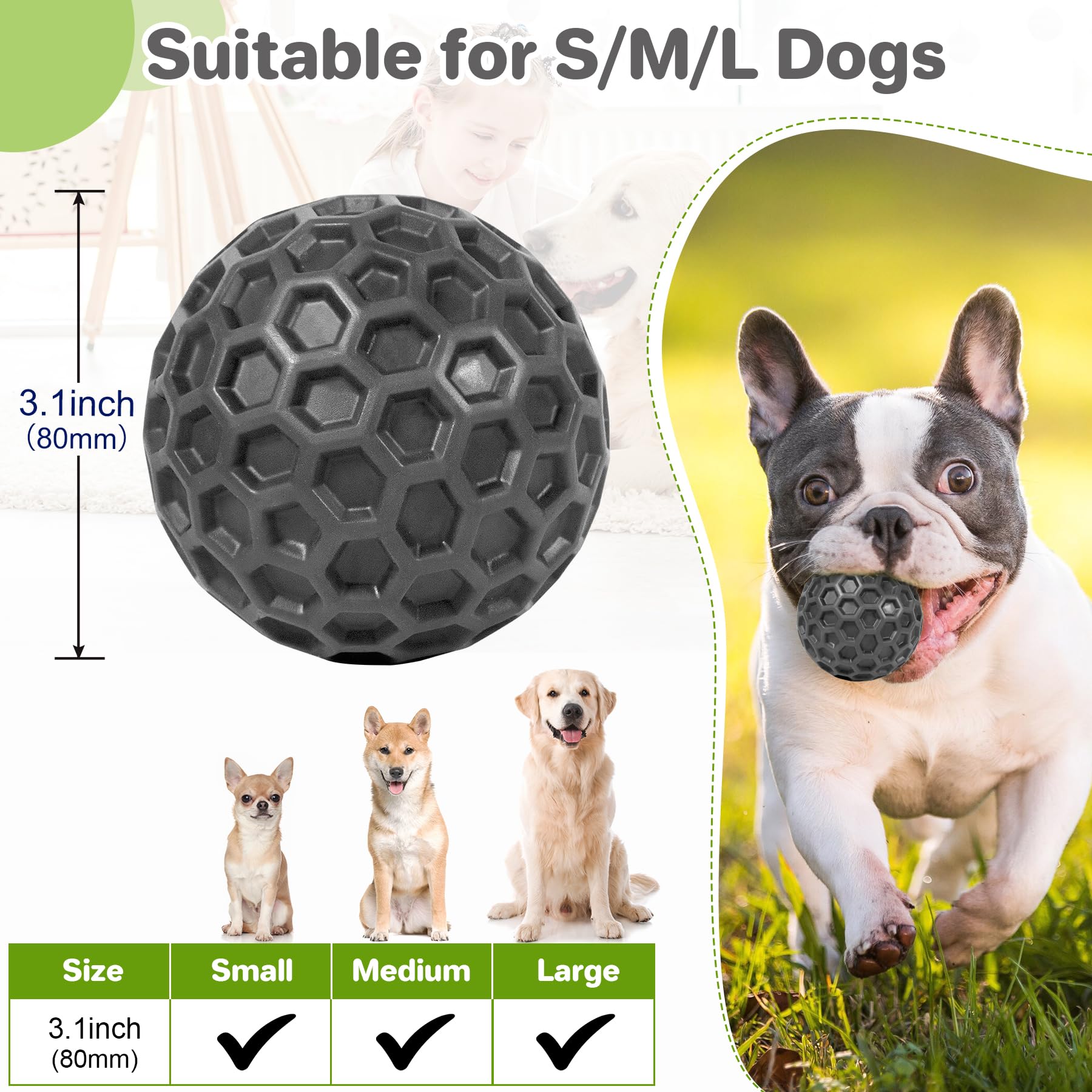 Ultra Durable Squeaky Dog Balls - Indestructible Chew Toys for Large Breed Aggressive Chewers - Anxiety Relief & Teeth Cleaning - Perfect for Outdoor Play, Fetch & Training - Tough Rubber Dog Toys for German Shepherds, Pitbulls & Big Dogs