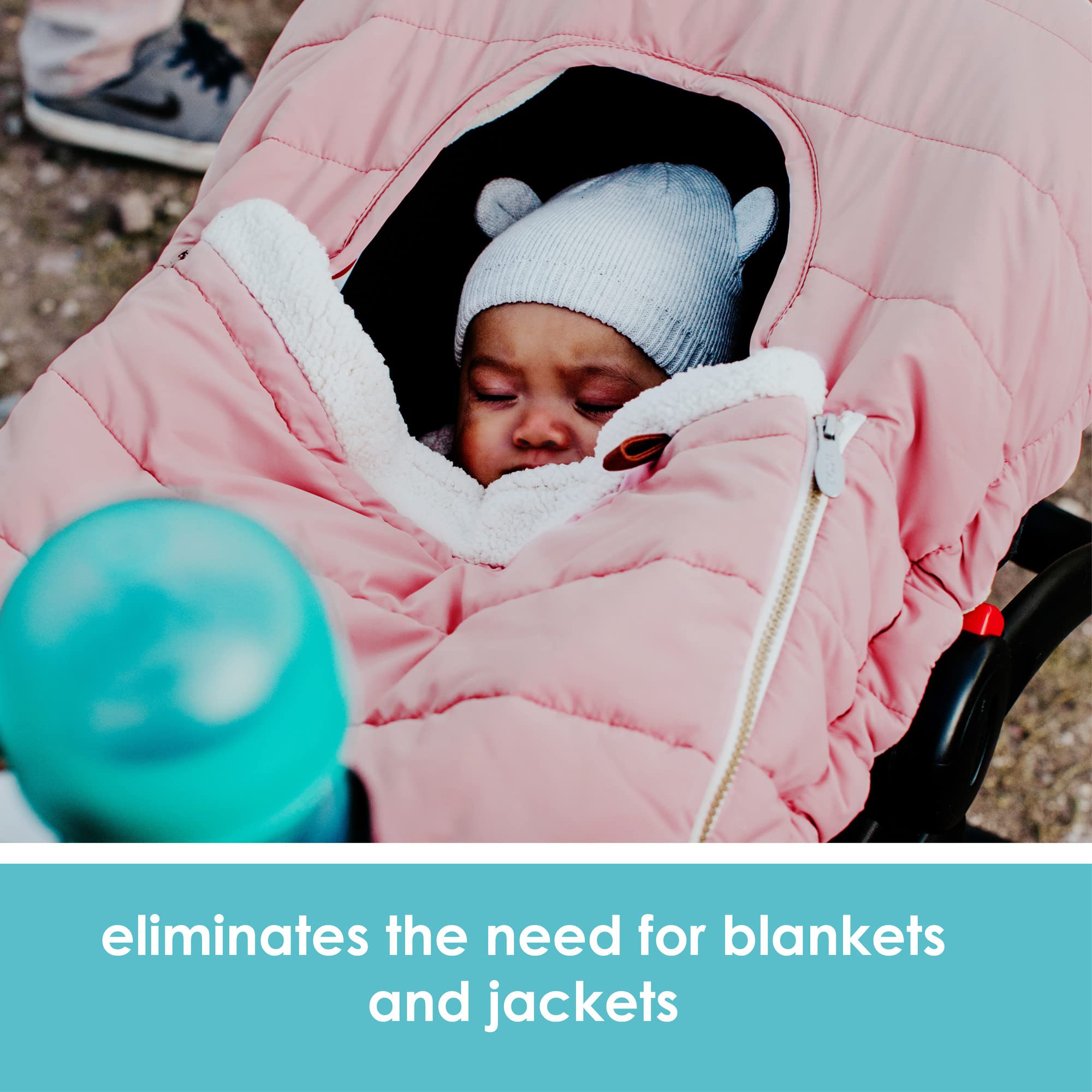 JJ Cole Infant Car Seat Cover - Winter Resistant Stroller & Baby Carrier Cover in Blush Pink - Keep Baby Warm & Cozy for Outdoor Walks, Shopping & Travel