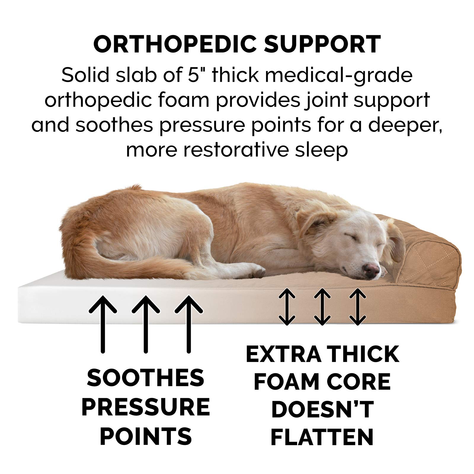 Furhaven Orthopedic Dog Bed for Large Dogs up to 125 lbs - Removable Bolsters & Washable Cover - Quilted Sofa Design in Toasted Brown (Jumbo Plus/XXL) - Perfect for Joint Pain Relief & Comfortable Sleeping in Living Room or Bedroom