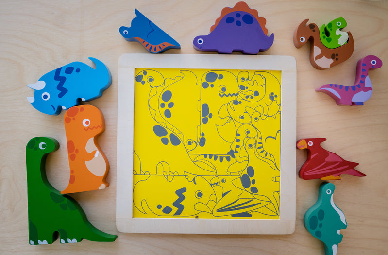 Chunky Wooden Dinosaur Puzzle & Stacker Toys for Toddlers - Educational Montessori Learning Toys for Kids Ages 1-3 - Perfect for Early Childhood Development & Sensory Play