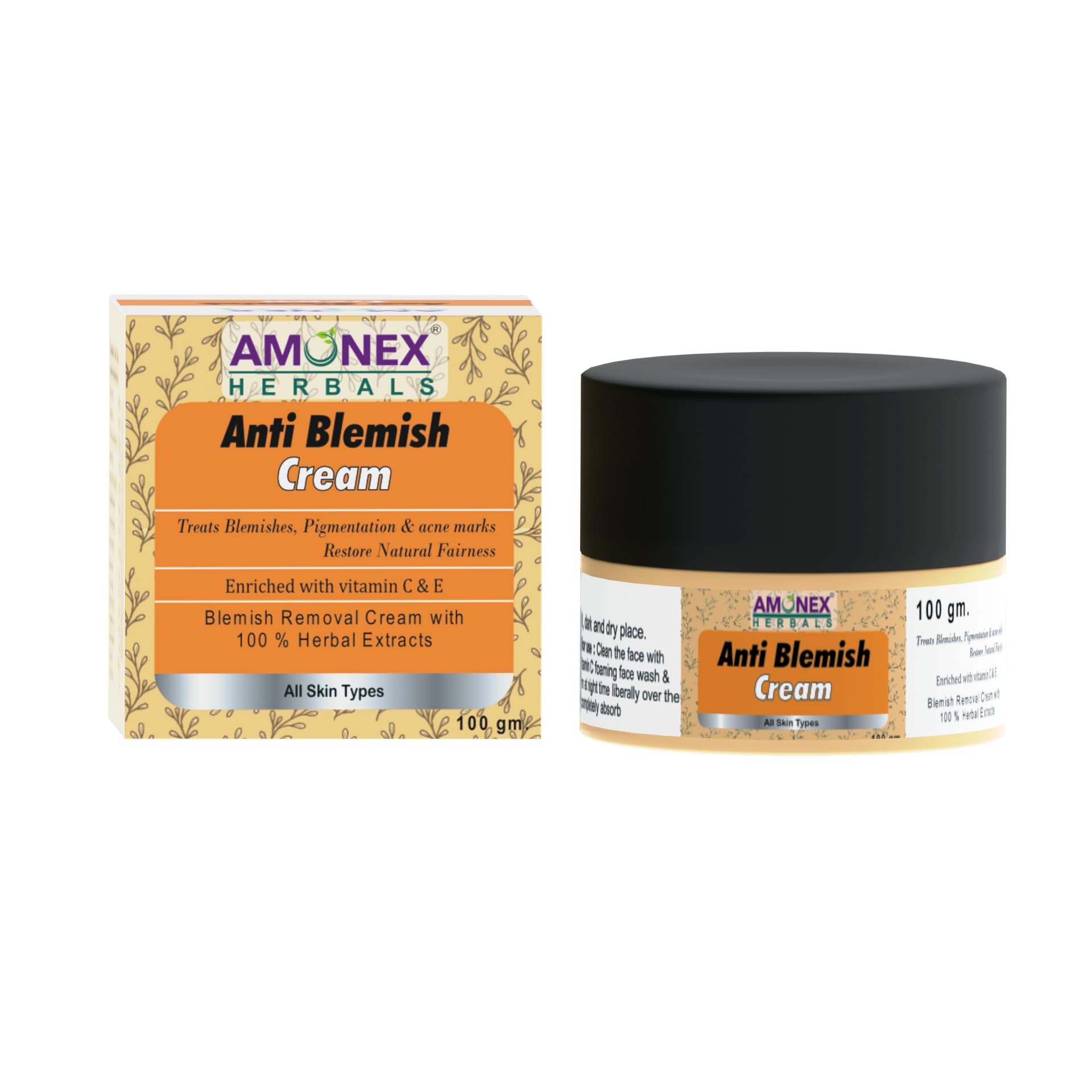 Amonex Anti Blemish Cream 100g - Plant-Based Formula for Pigmentation & Blemish Reduction, Brightens Skin & Promotes Clear Complexion | Perfect for Daily Skincare Routine & Acne-Prone Skin