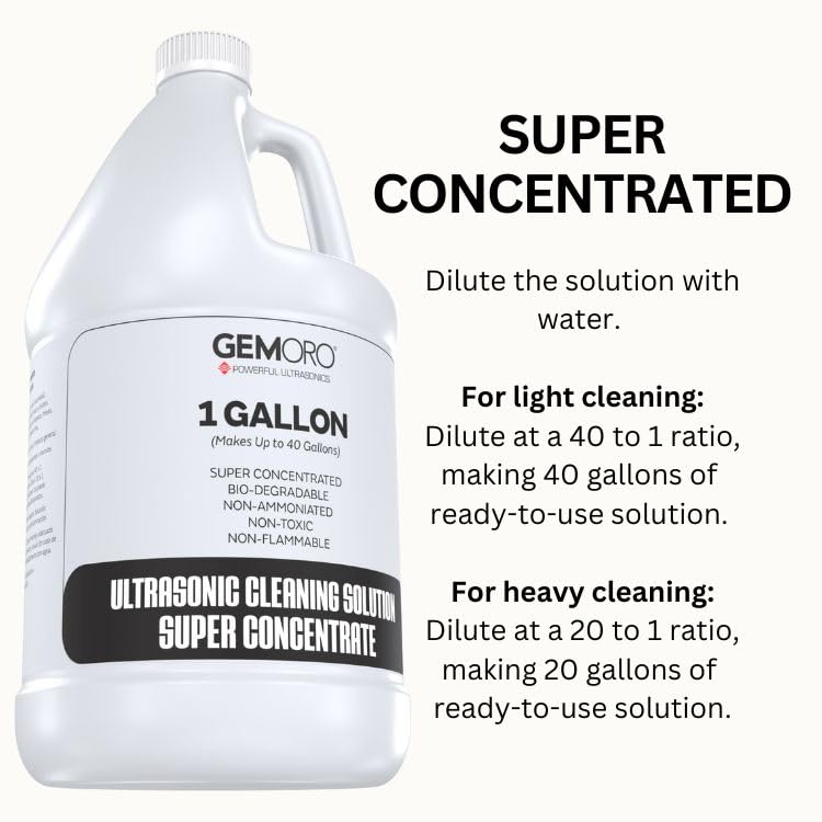 GemOro Professional Jewelry Cleaner Solution Concentrate - 1 Gallon for Ultrasonic Machines | Safe for Rings, Watches, Glasses, Earrings & More | Perfect for Jewelry Stores, Home Cleaning & Professional Use