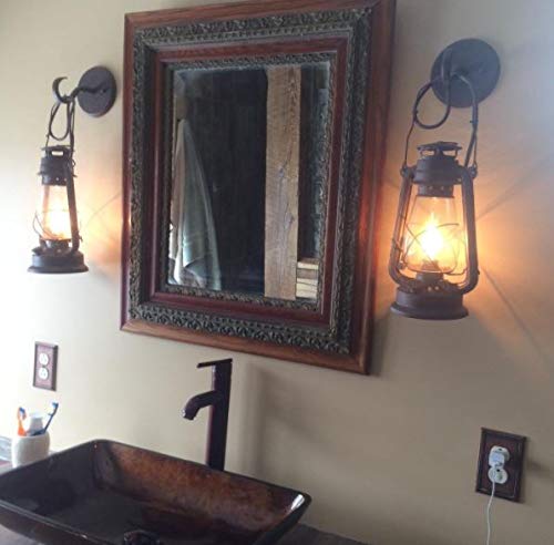 Rustic Wall Sconce Lantern Set of 2 - Farmhouse Wall Light Fixtures with Glass Globe, Hardwired Electric Lantern for Indoor/Outdoor Use - Black Finish - Perfect for Porch, Patio, Entryway & Bedroom Lighting