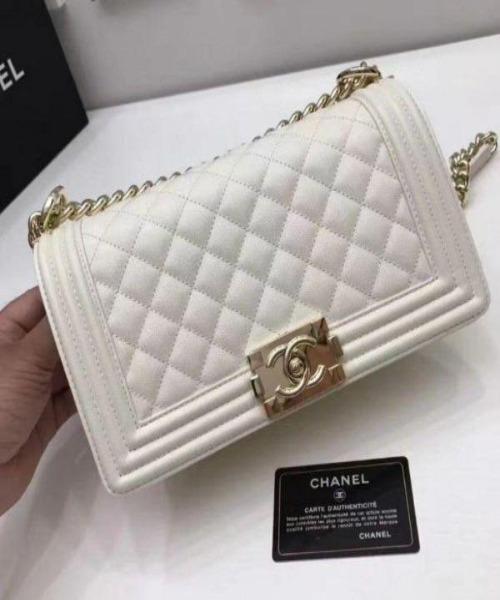 Chanel Boy Medium Flap Bag in White - Luxury Designer Handbag for Women | Perfect for Evening Events, Parties & Special Occasions