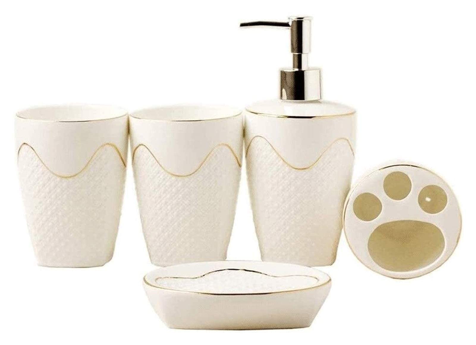 Premium 5-Piece Bathroom Accessory Set - Soap Dispenser, Emulsion Dish & Mouthwash Cup - Modern Hotel-Style Decor for Bathroom, Spa & Guest Room Organization