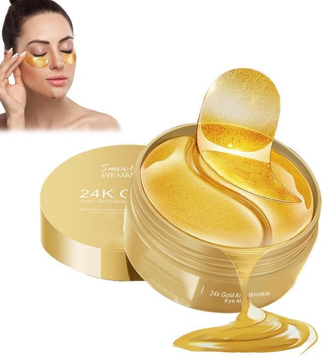 24K Gold Under Eye Patches for Dark Circles & Puffiness - 60 Pack Cooling Hydrogel Eye Mask with Collagen | Reduce Wrinkles, Refresh Tired Eyes | Perfect for Night Routine, Travel & Spa Days