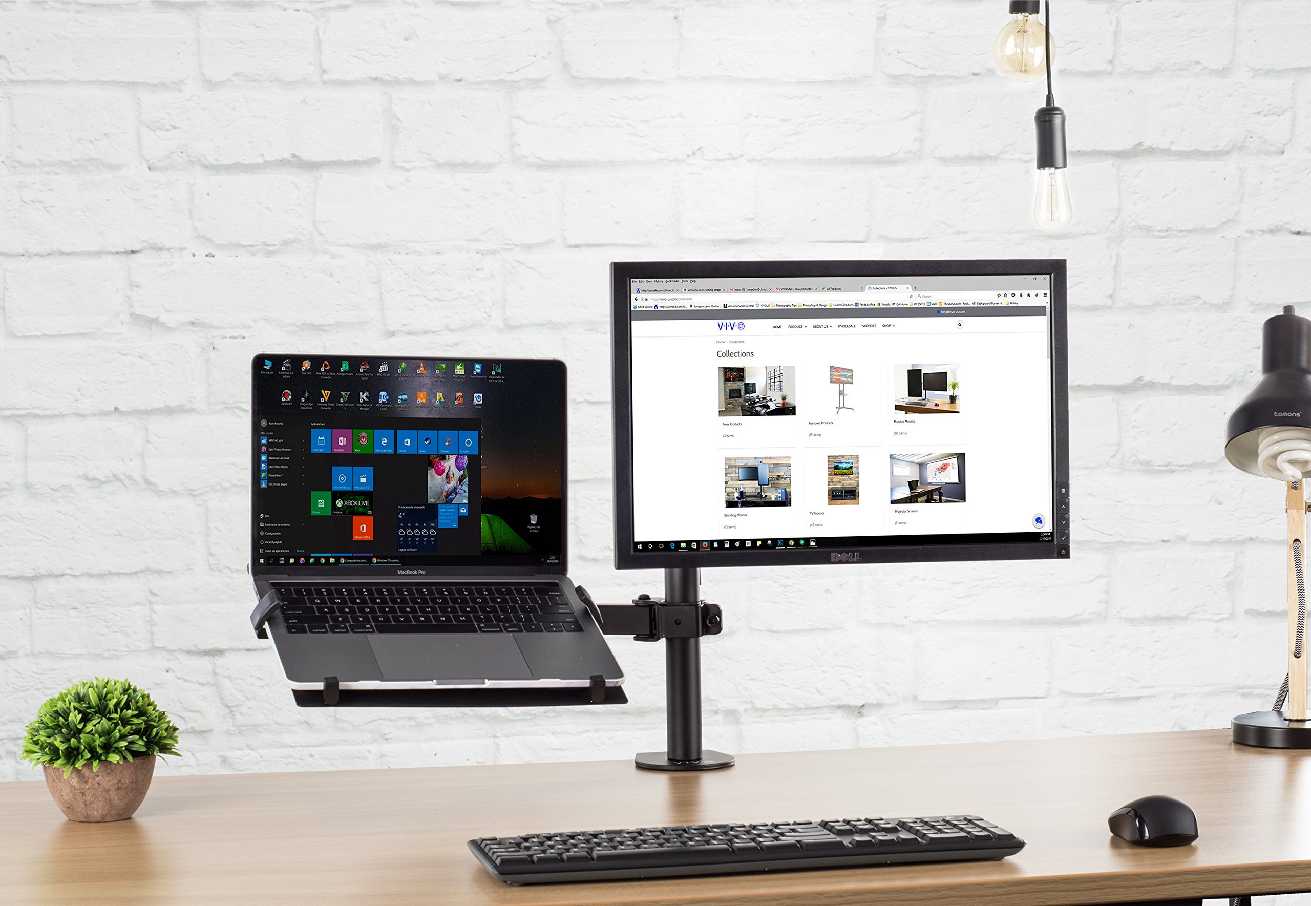 VIVO Full Motion Dual Monitor and Laptop Desk Mount - Adjustable Articulating Arm Stand with Double Center Joint, VESA Compatible for 13-32 inch Screens (STAND-V102C) - Perfect for Home Office, Gaming Setup and Workspace Ergonomics