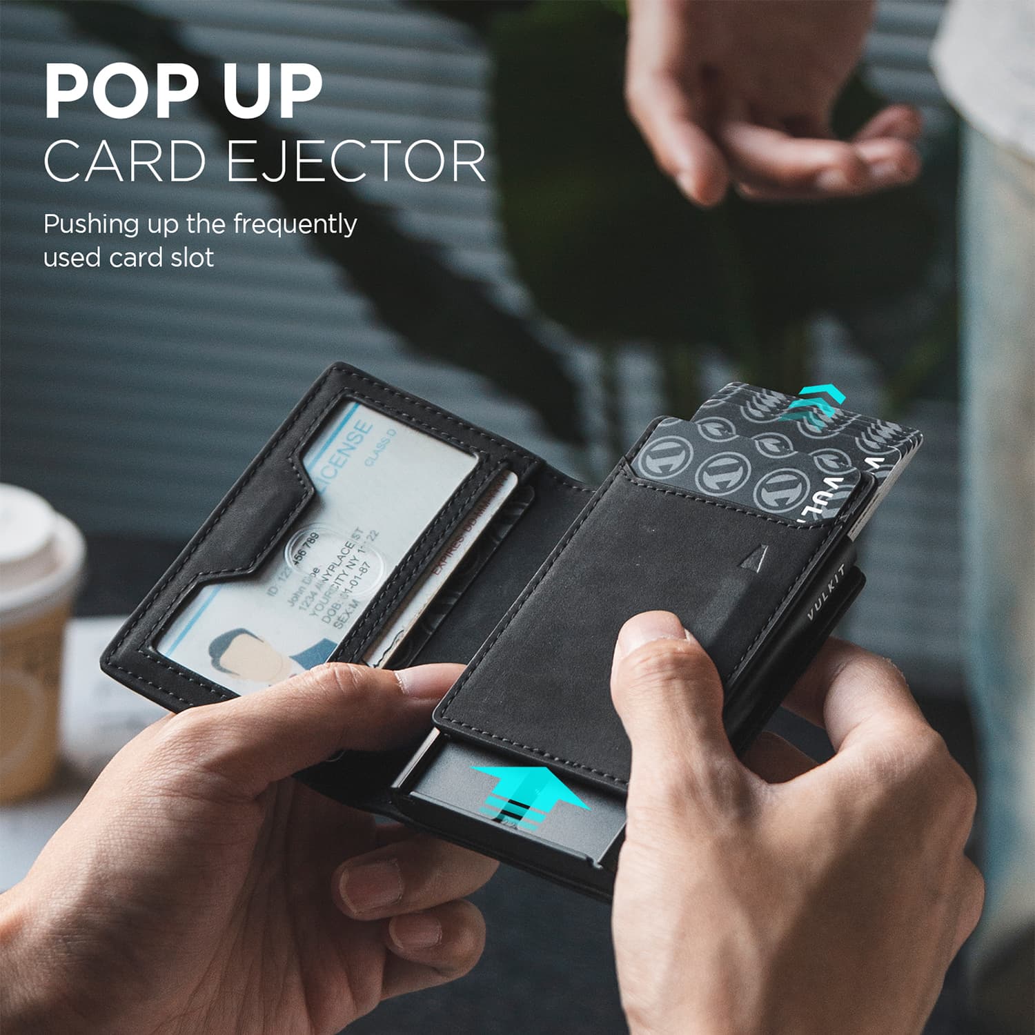 VC502 RFID Blocking Card Holder with Card Ejector - Slim Wallet with Zipper Coin Pocket, ID Window & Magnetic Closure - Perfect for Travel, Business & Everyday Use