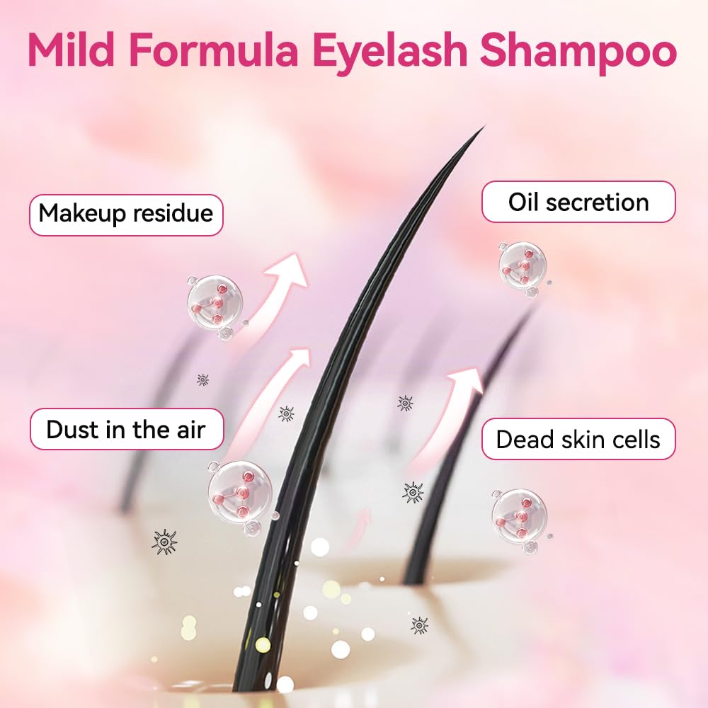 Lash Shampoo Kit with Brush - 60ml Eyelash Cleanser for Extensions | Salon & Home Care