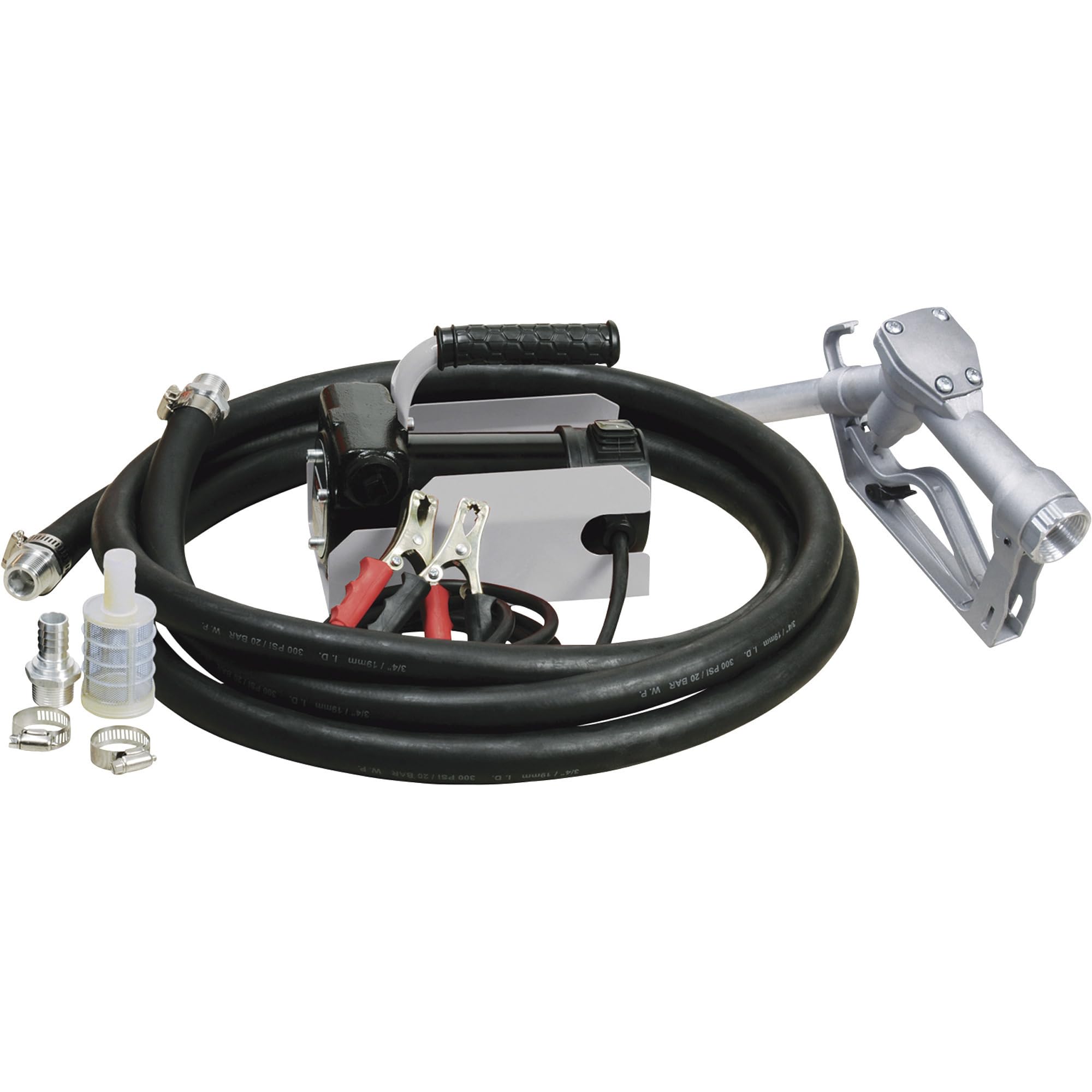 Roughneck 12V Fuel Transfer Pump - 11 GPM High Flow, Manual Nozzle with 5ft Hose for Gasoline, Diesel & Kerosene | Perfect for Farm Equipment, Boat Fueling & Emergency Fuel Transfer